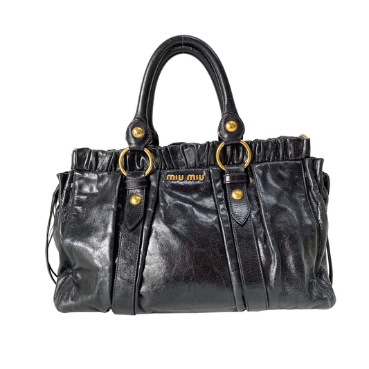 Vitello Black Calfskin Leather Two Way Bag