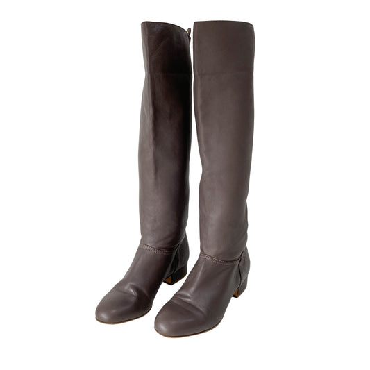 37 1/2 Brown Nappa Leather Tall Boots