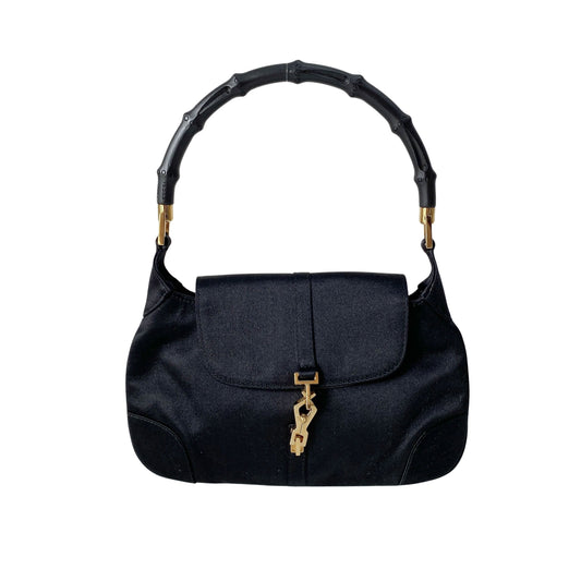 Bamboo Mini Black Satin Handbag