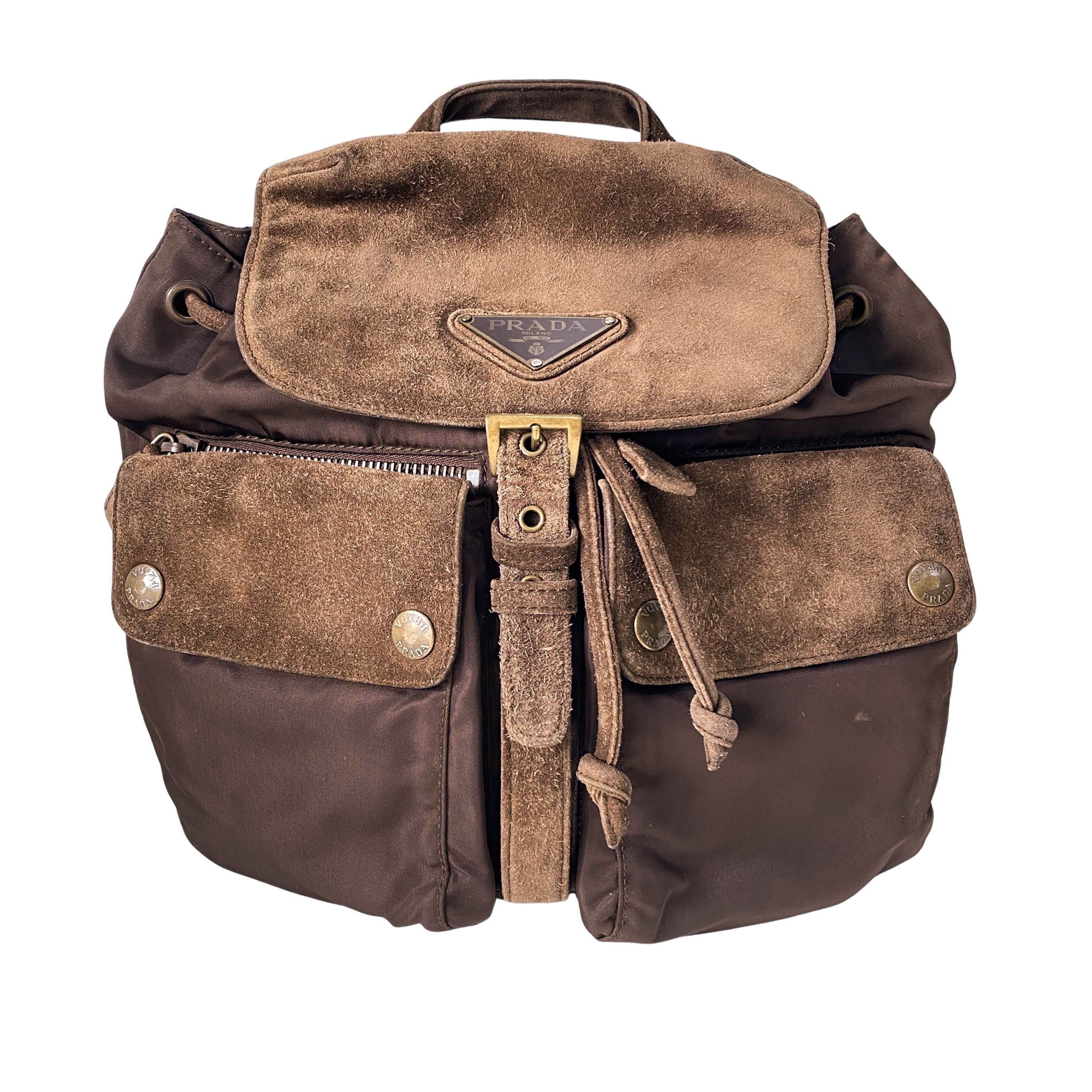 Brown Nylon & Suede Backpack