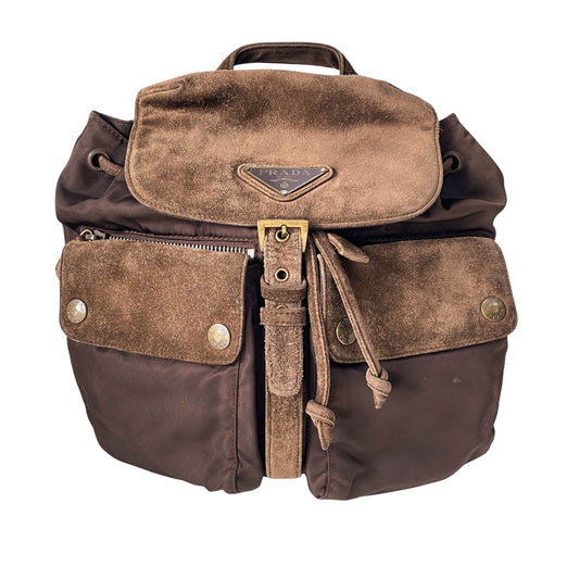 Brown Nylon & Suede Backpack