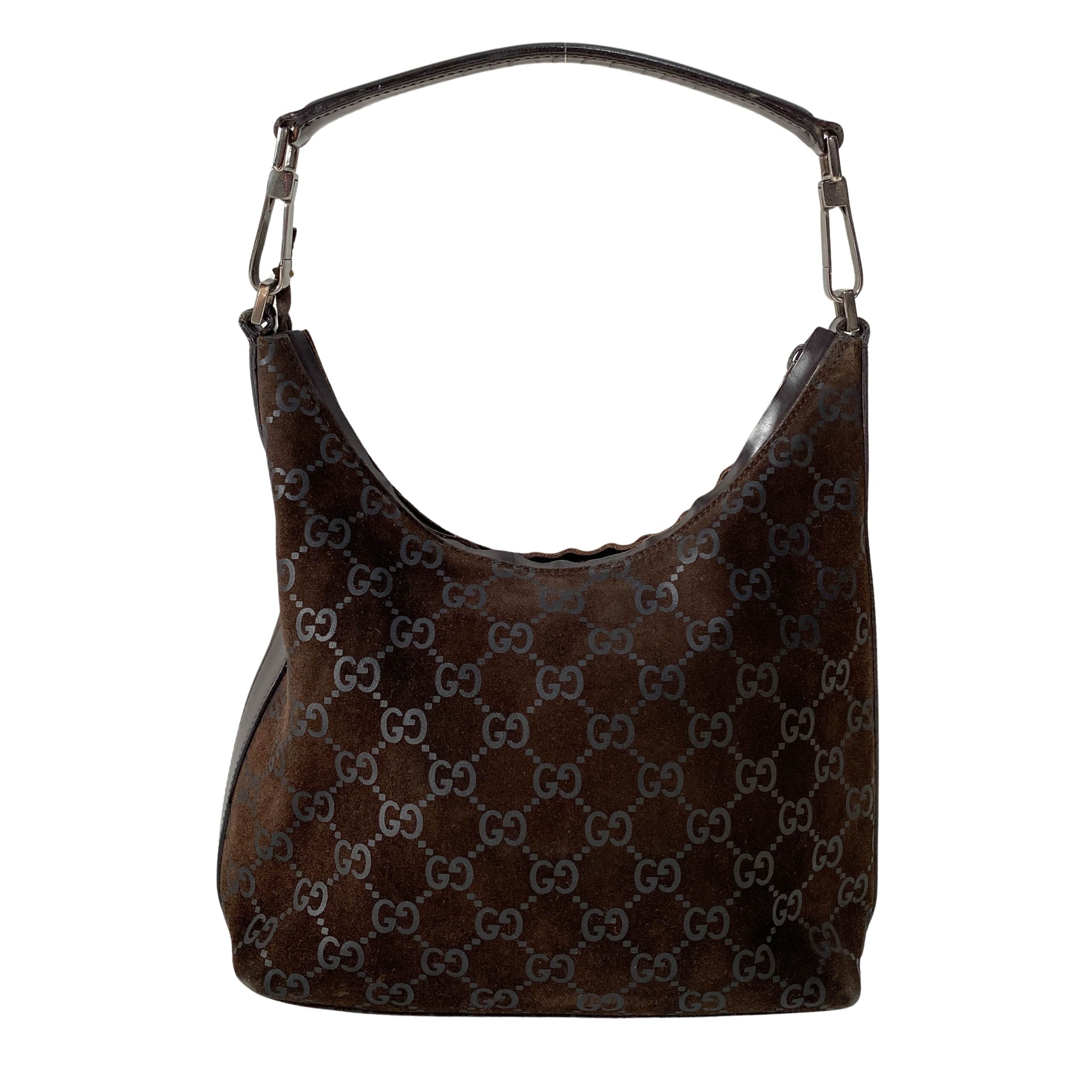 GG Brown Suede Hobo Shoulder Bag