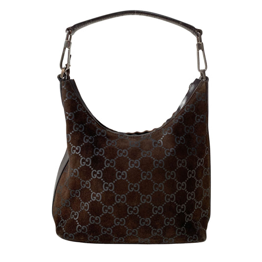 GG Brown Suede Hobo Shoulder Bag