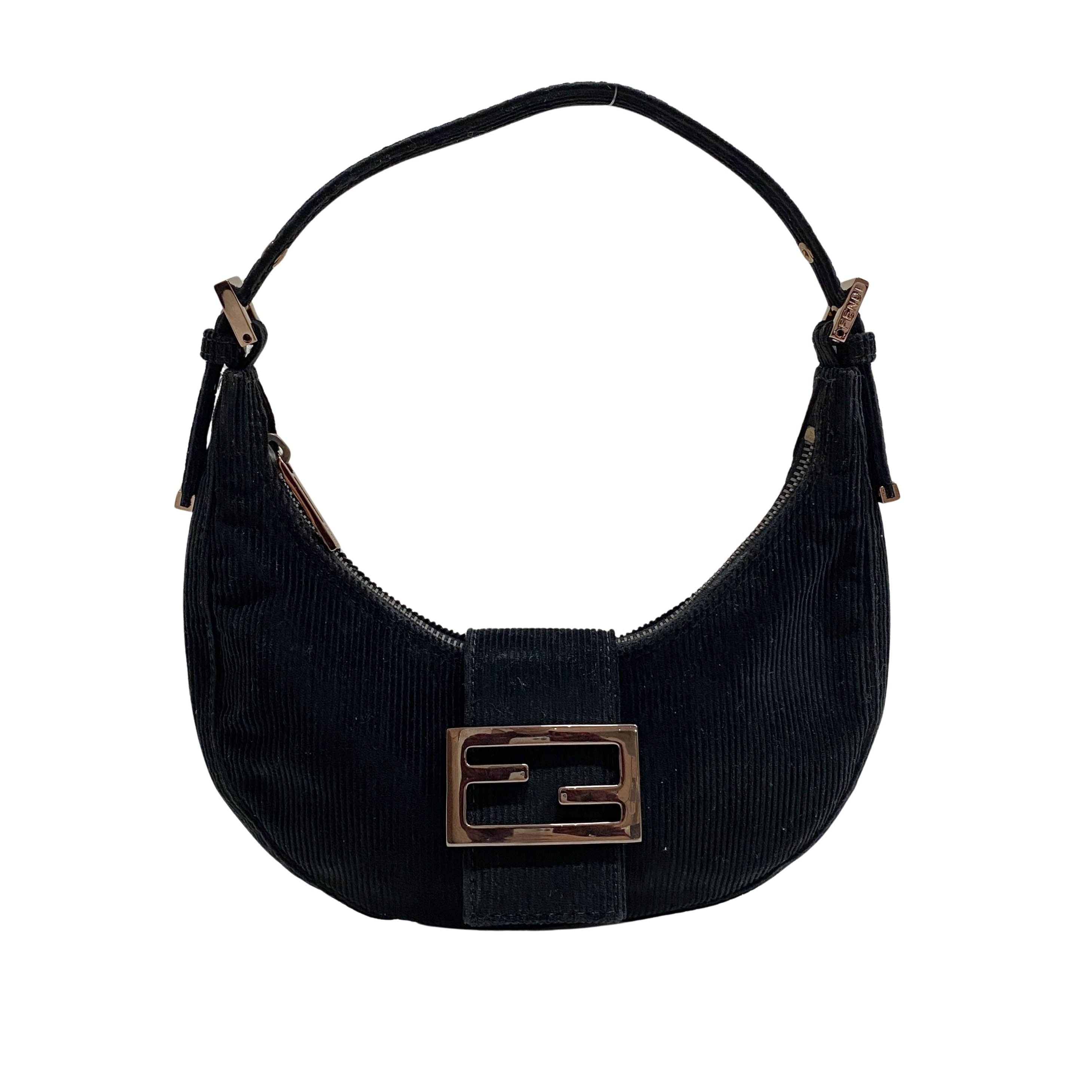 Croissant Black Corduroy Shoulder Bag