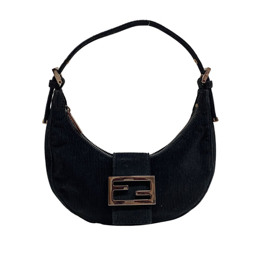Croissant Black Corduroy Shoulder Bag