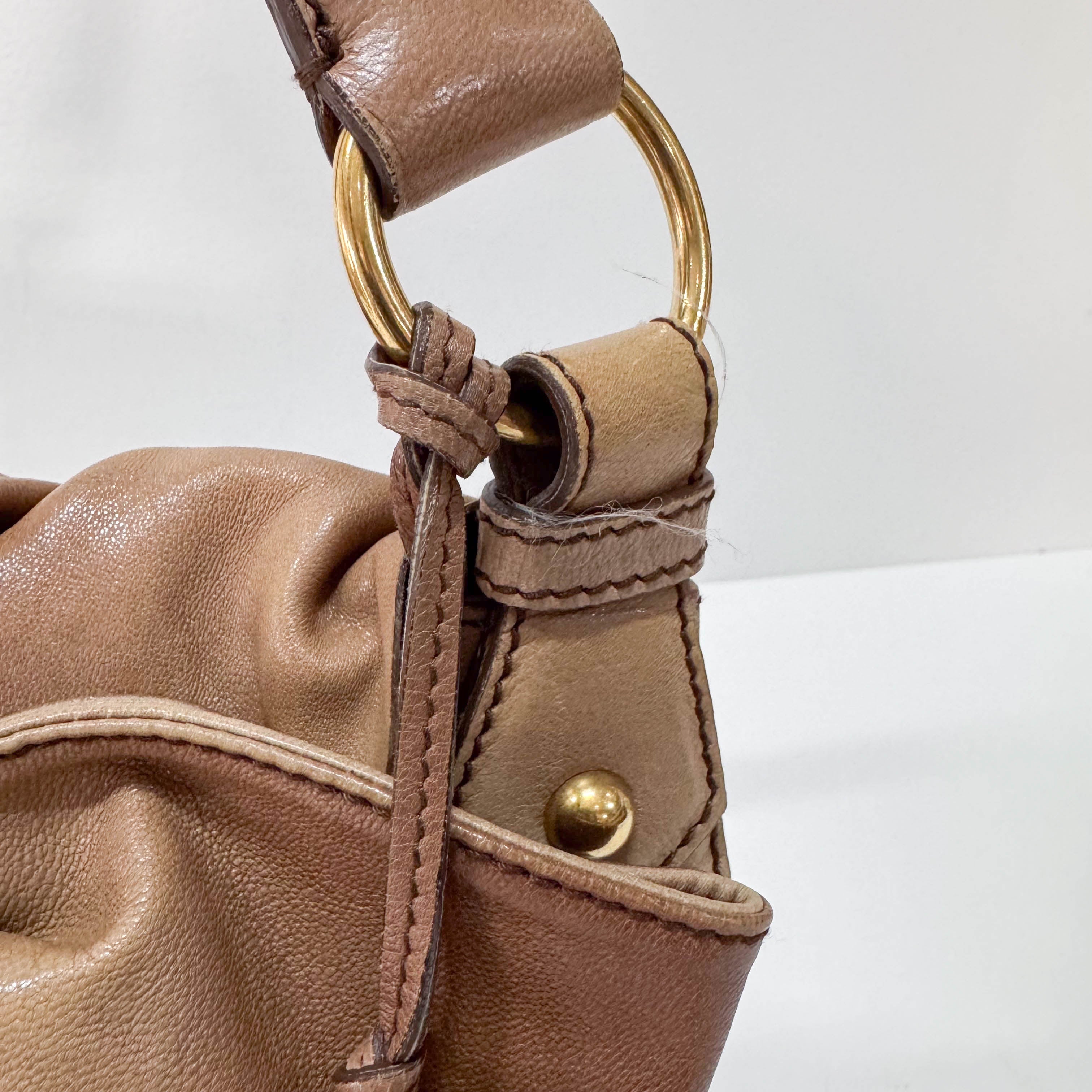 Ribbon Brown Leather Shoulder Bag