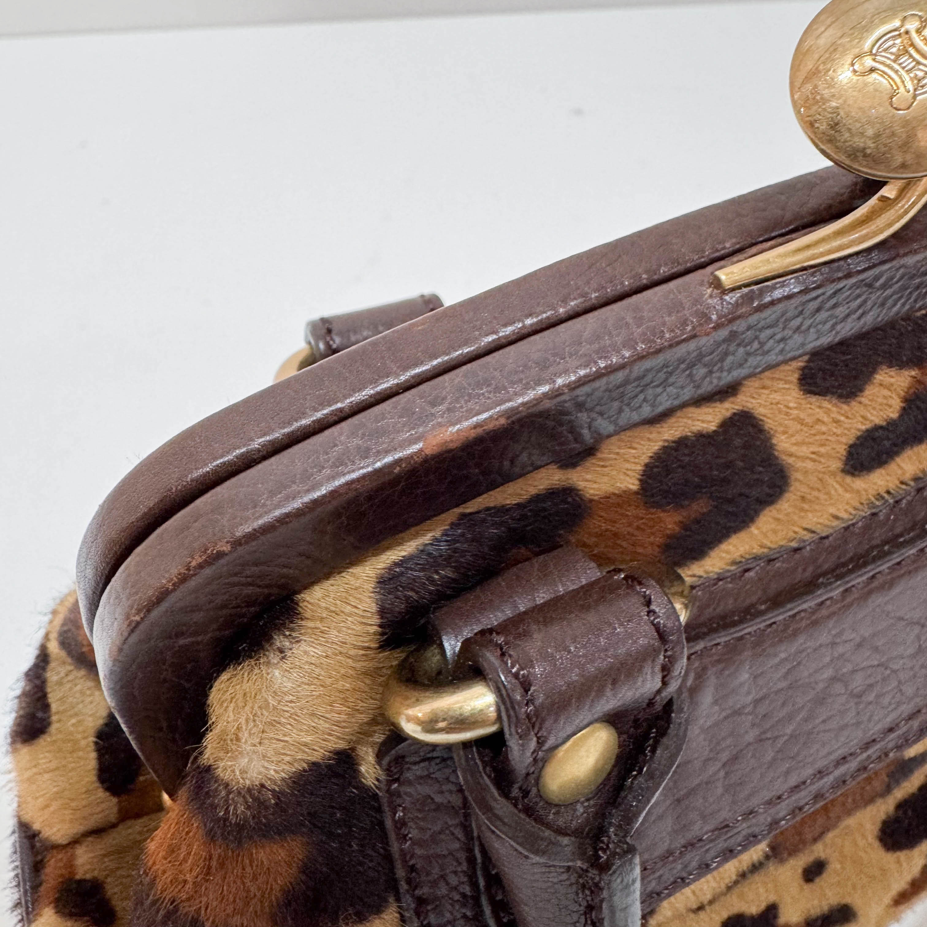 Leopard Print Pony Hair Top Handle Bag