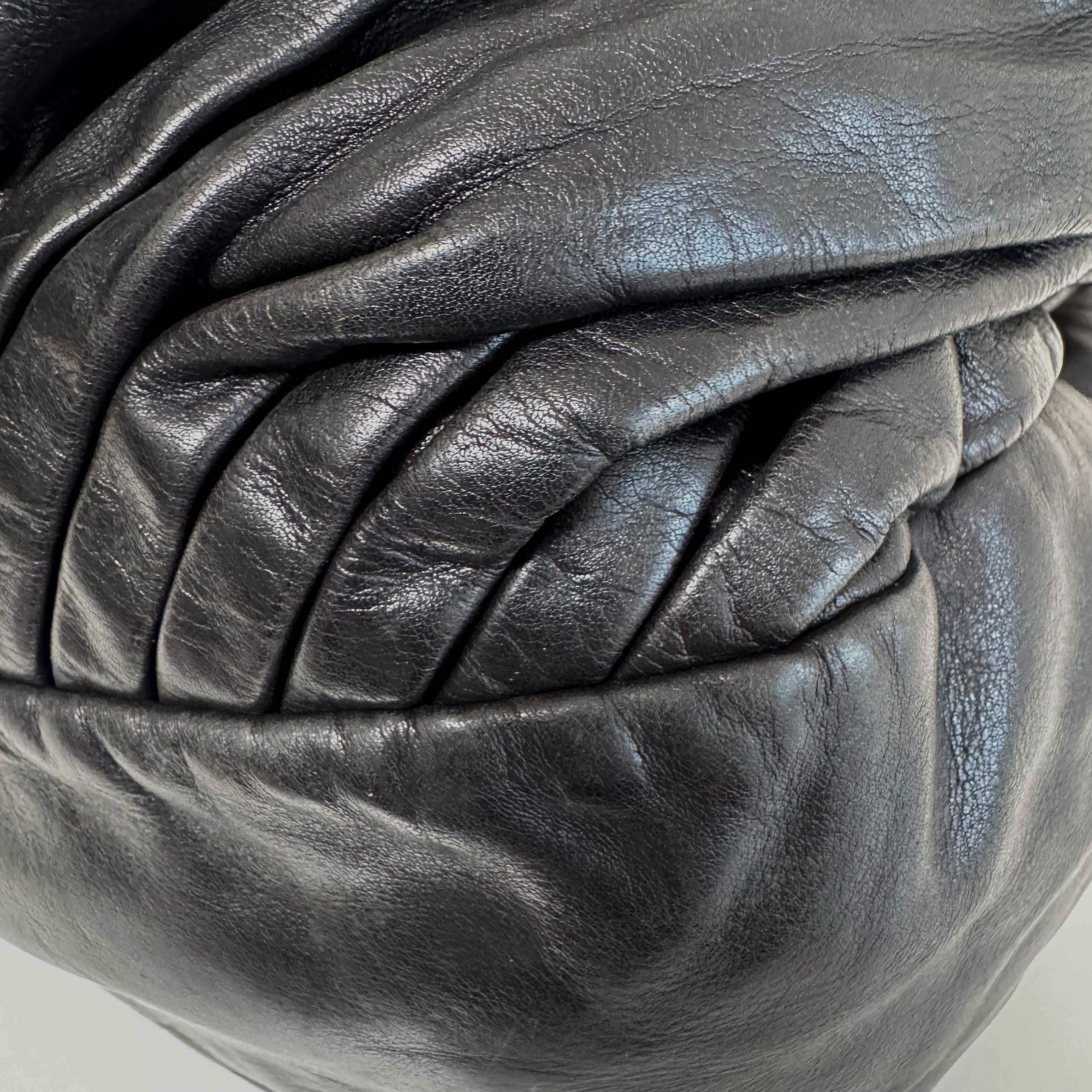 Pleated Leather Black Gold Hardware Shoulder Bag