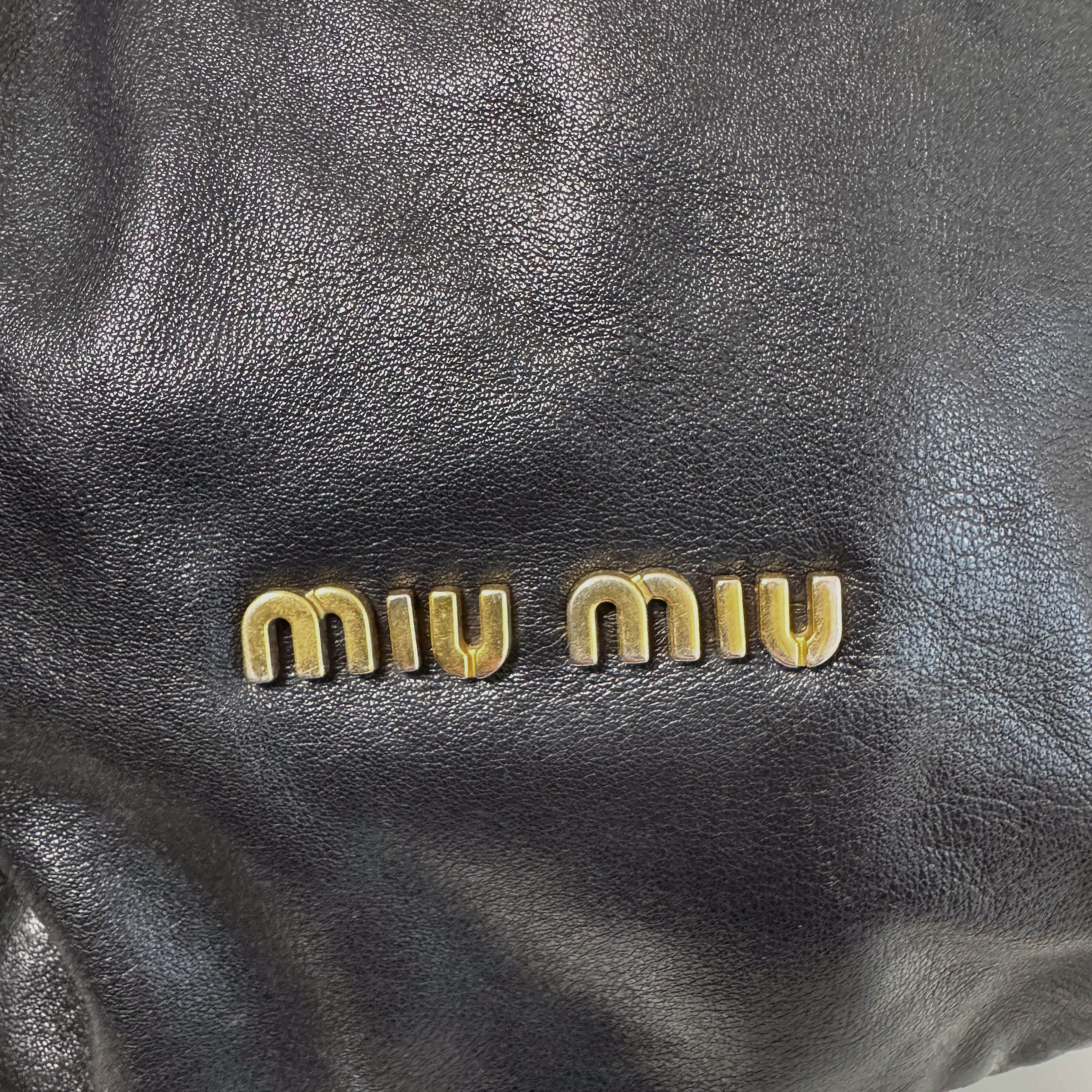 Pleated Leather Black Gold Hardware Shoulder Bag