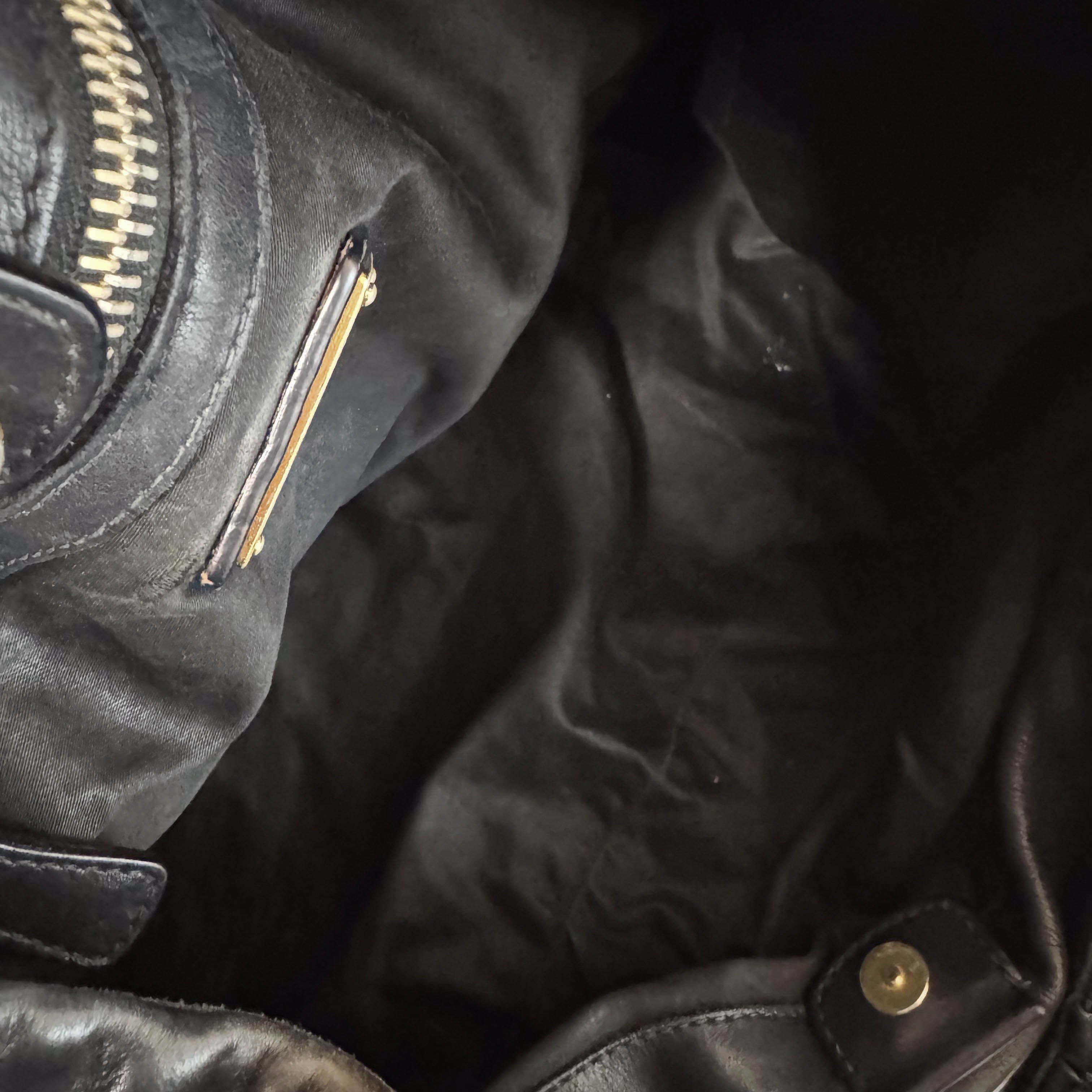 Pleated Leather Black Gold Hardware Shoulder Bag