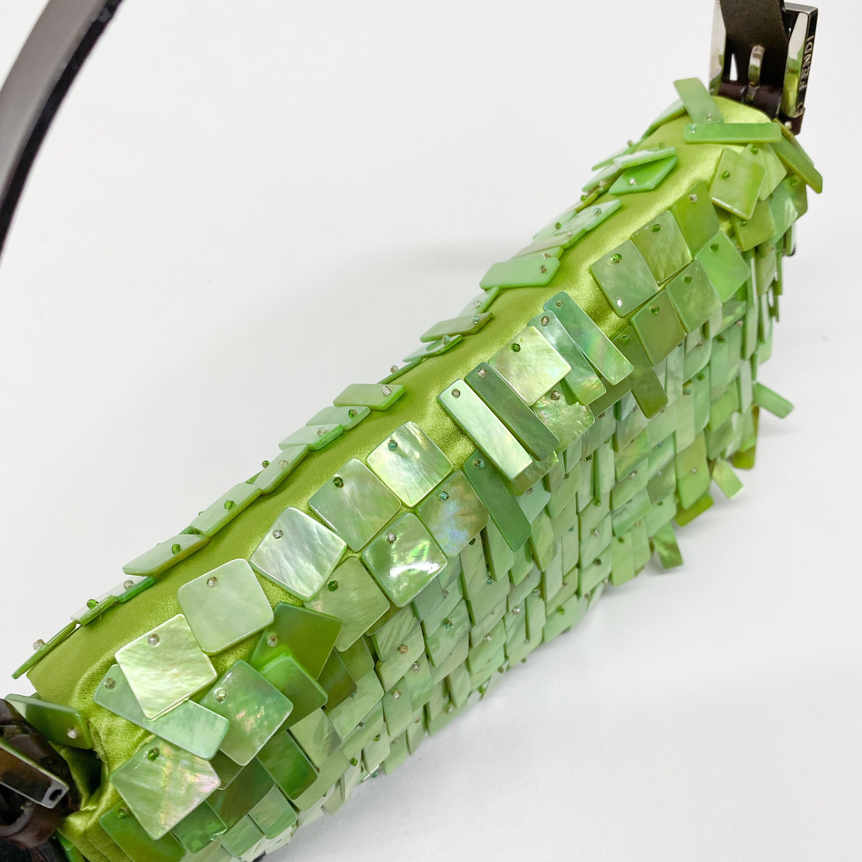 Limited Edition Baguette Mother Of Pearl Green Satin Shoulder Bag