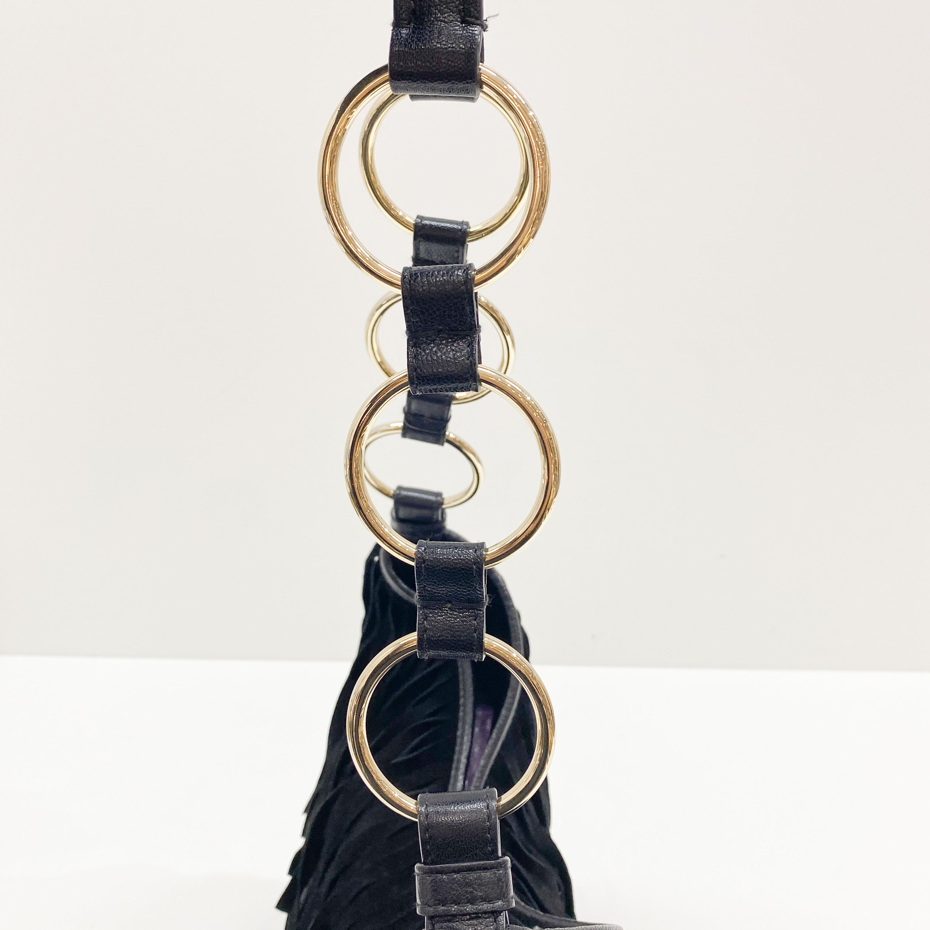 Fringe Black Suede Hobo Bag