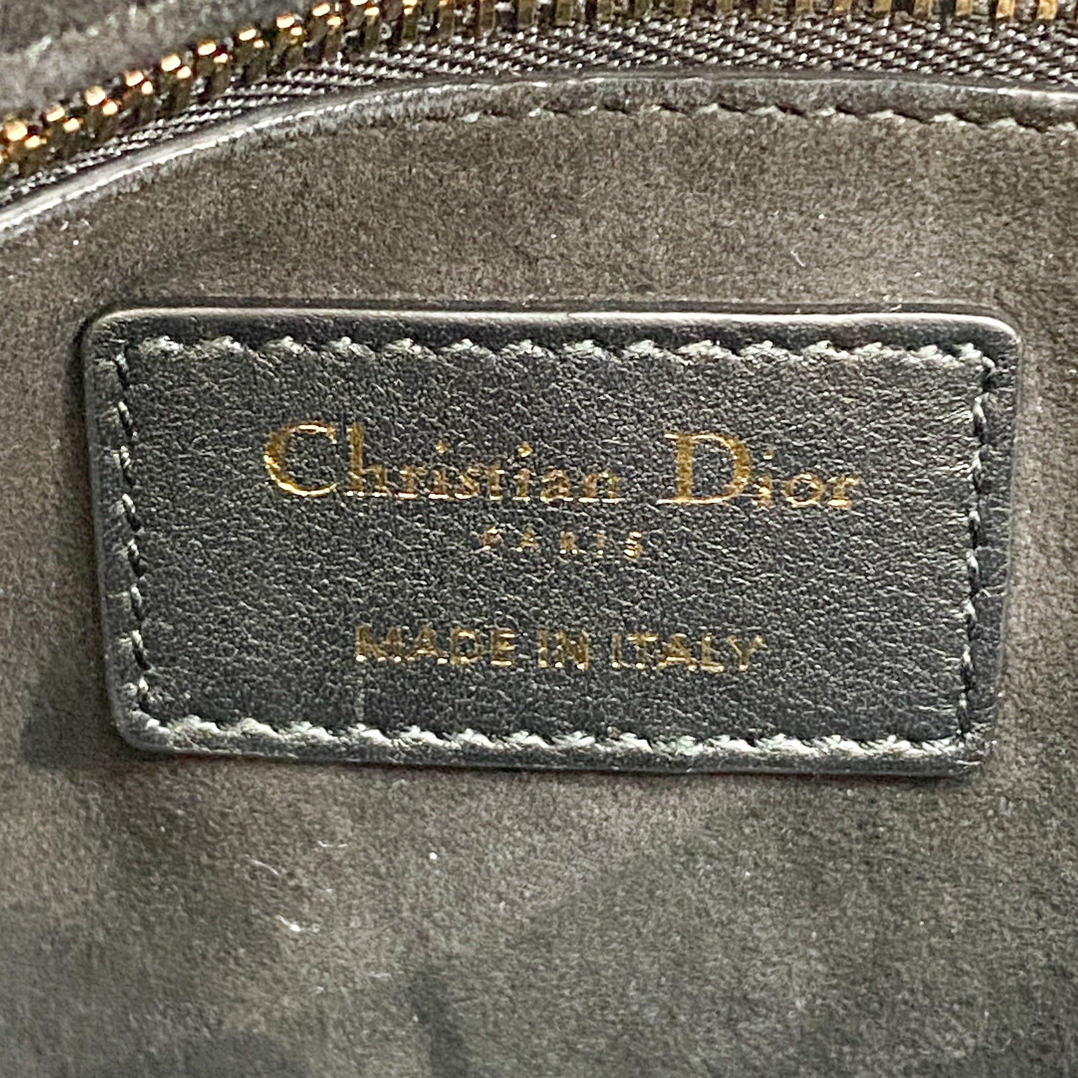 Lady Dior Black Leather Embroided Beads Bag