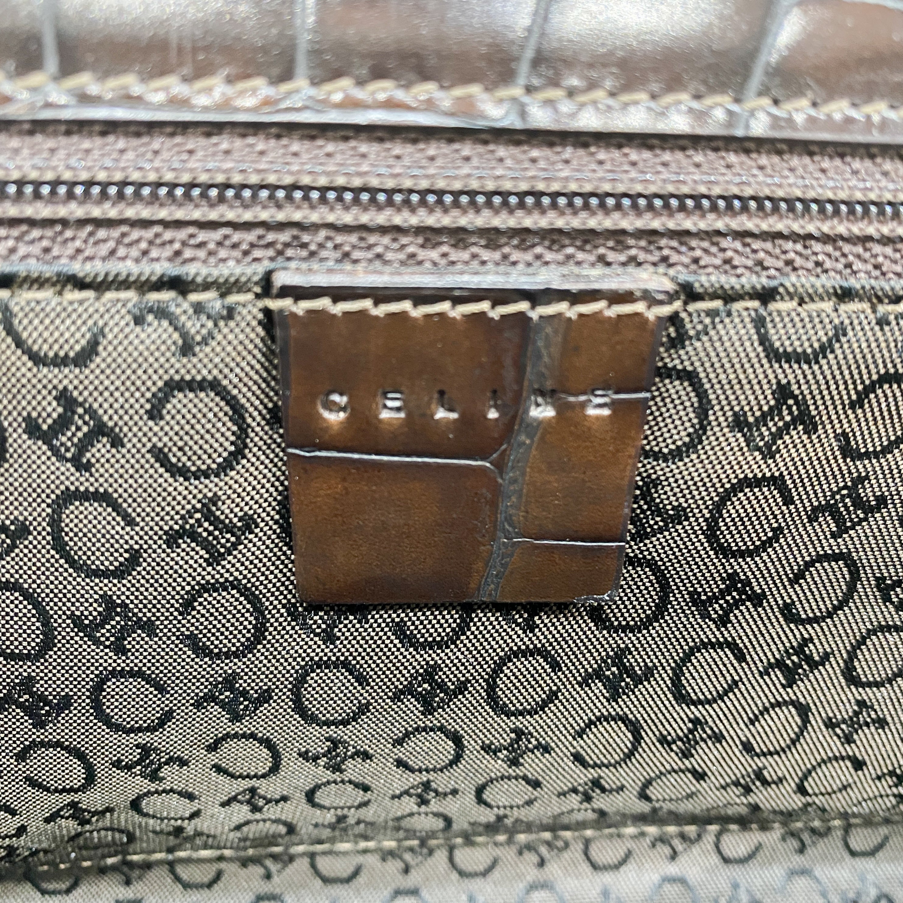 Macadam Brown Croc Chain Shoulder Bag