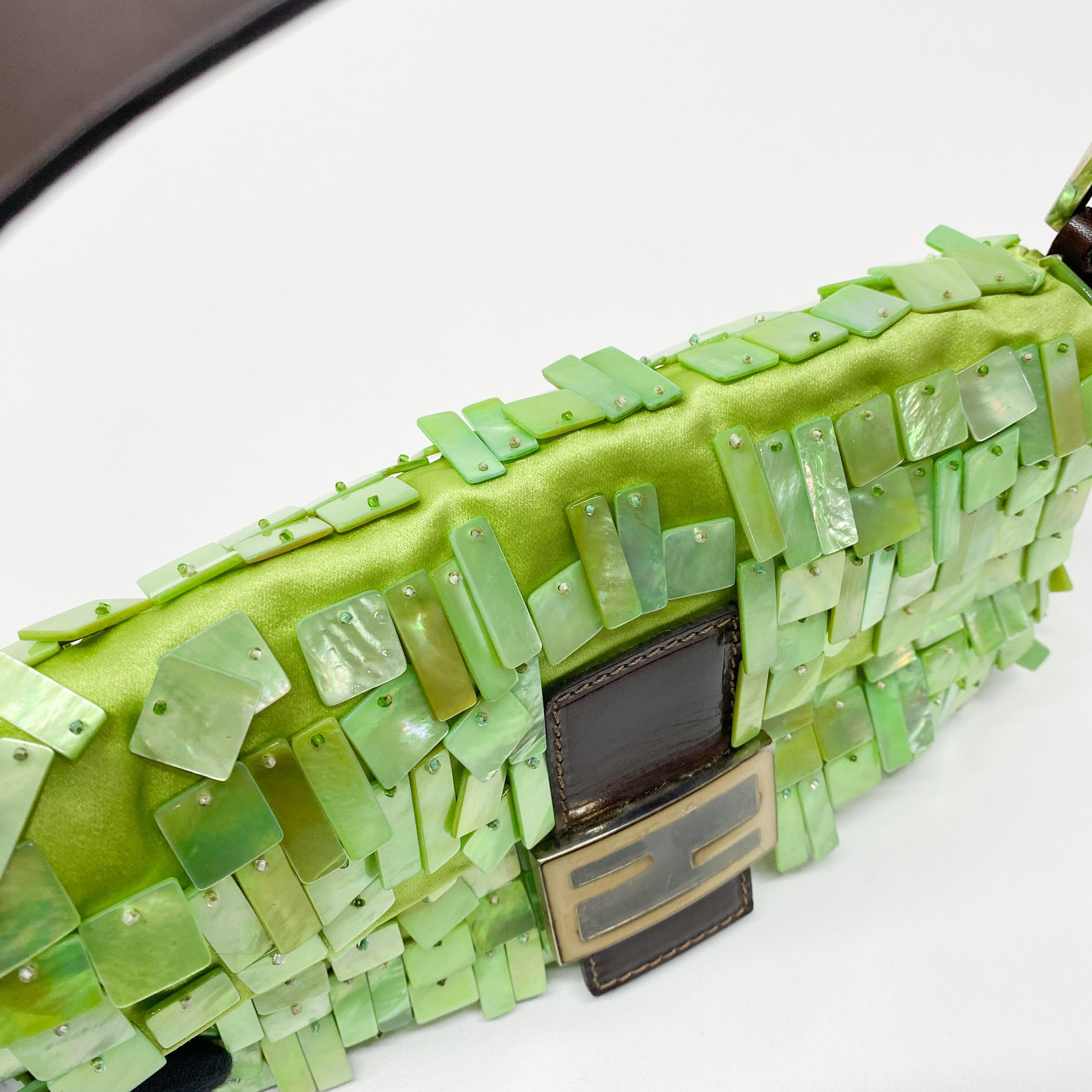 Limited Edition Baguette Mother Of Pearl Green Satin Shoulder Bag