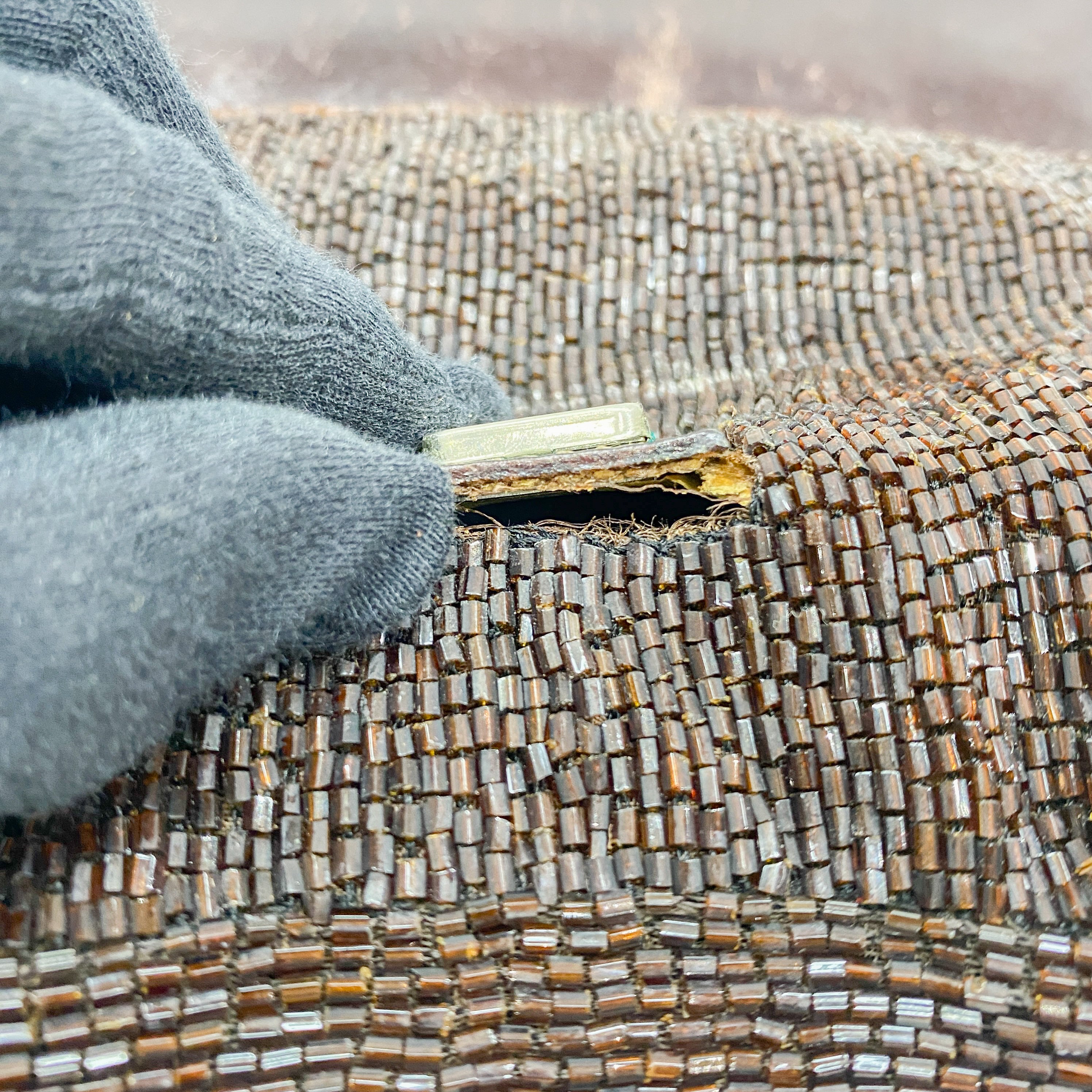 Baguette Brown Beaded Shoulder Bag