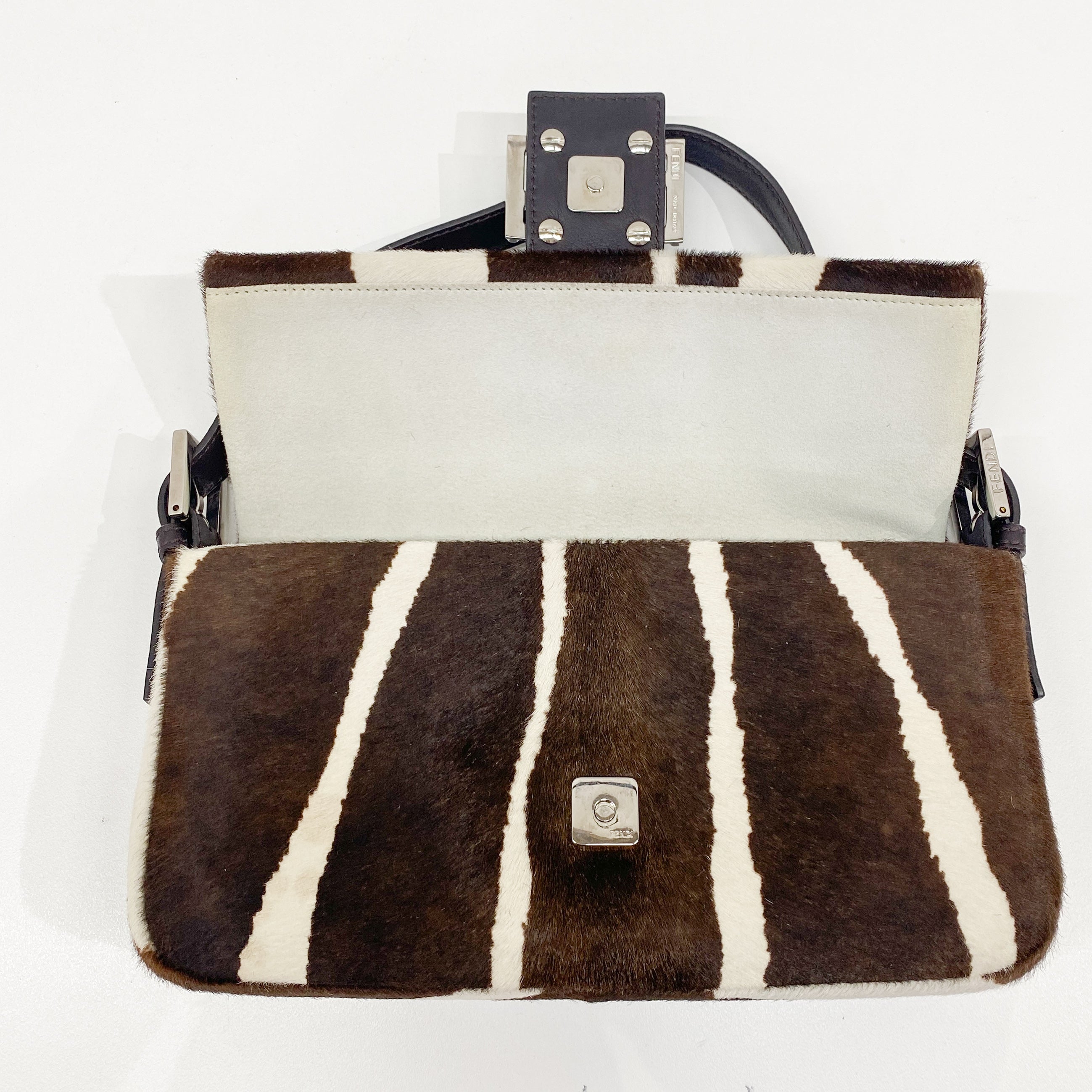 Baguette Brown Zebra Print Pony Hair Shoulder Bag