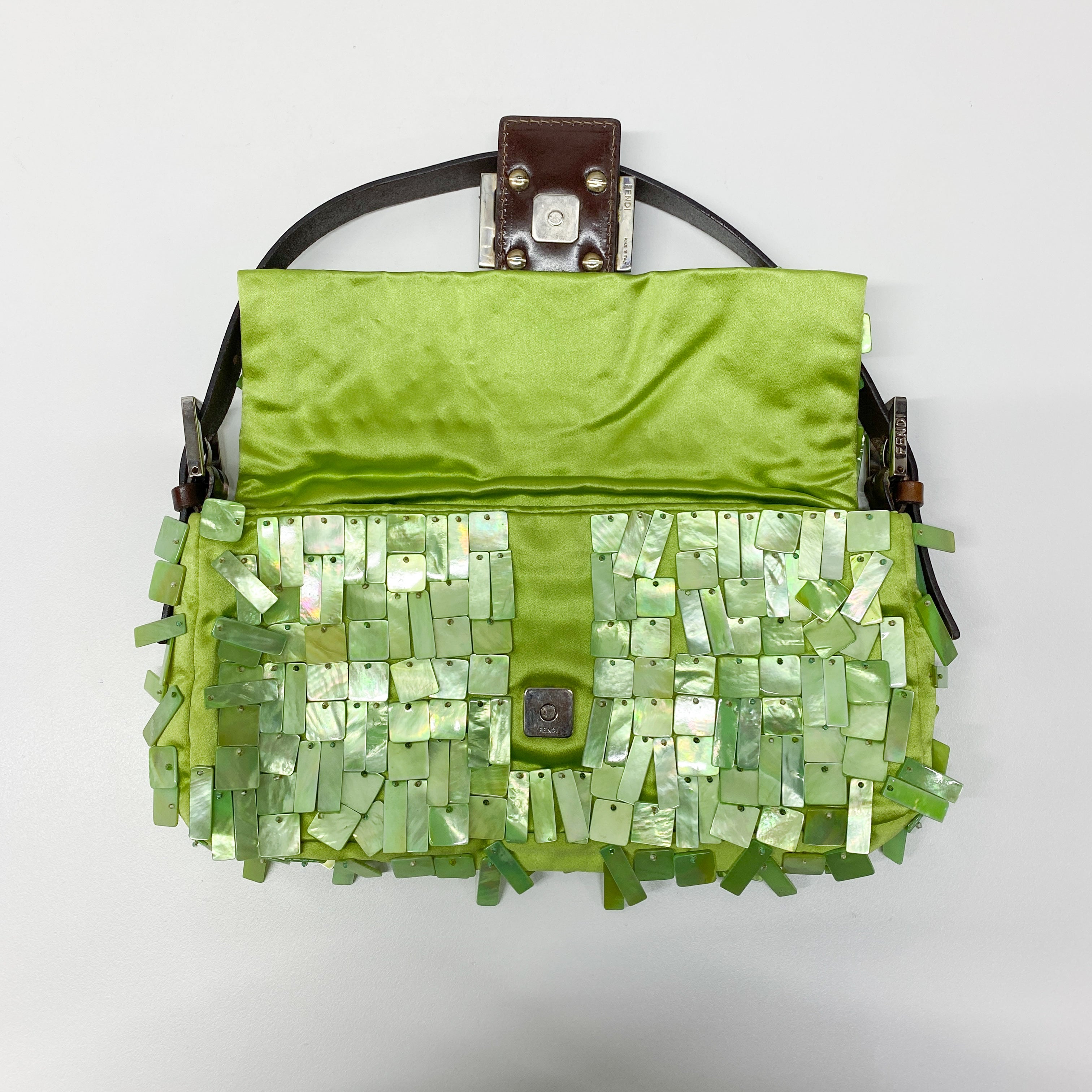 Limited Edition Baguette Mother Of Pearl Green Satin Shoulder Bag