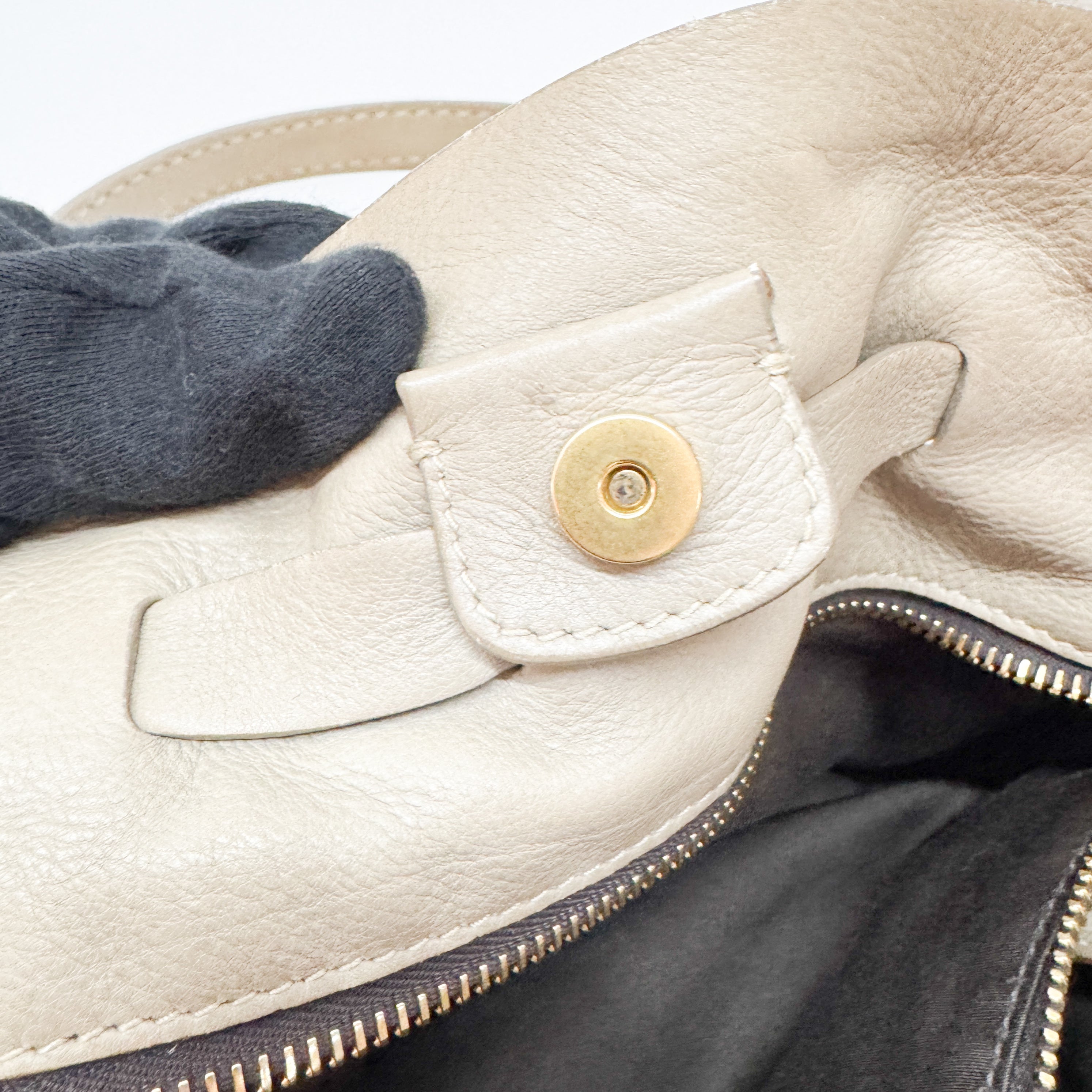 Vintage Beige Leather Shoulder Bag