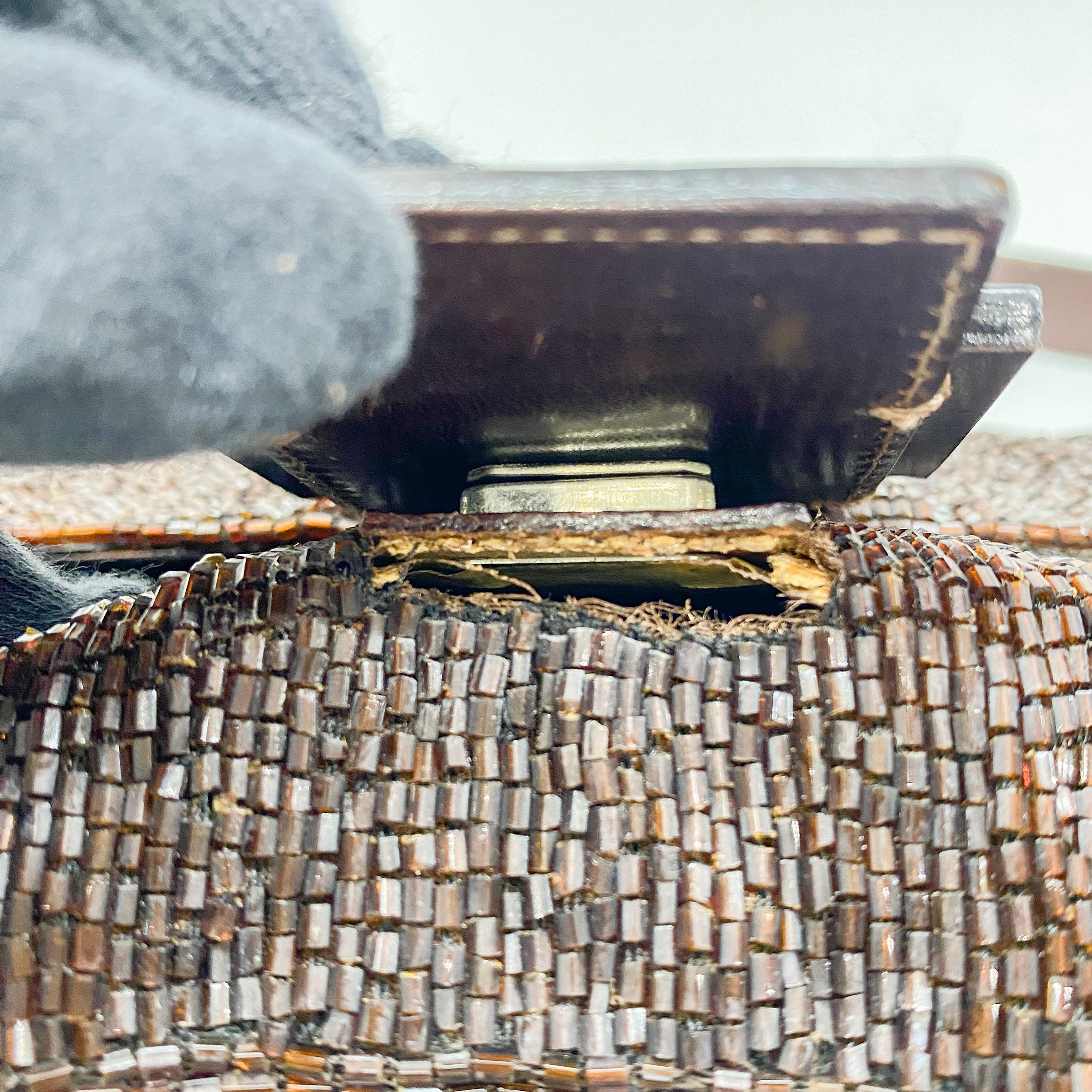 Baguette Brown Beaded Shoulder Bag