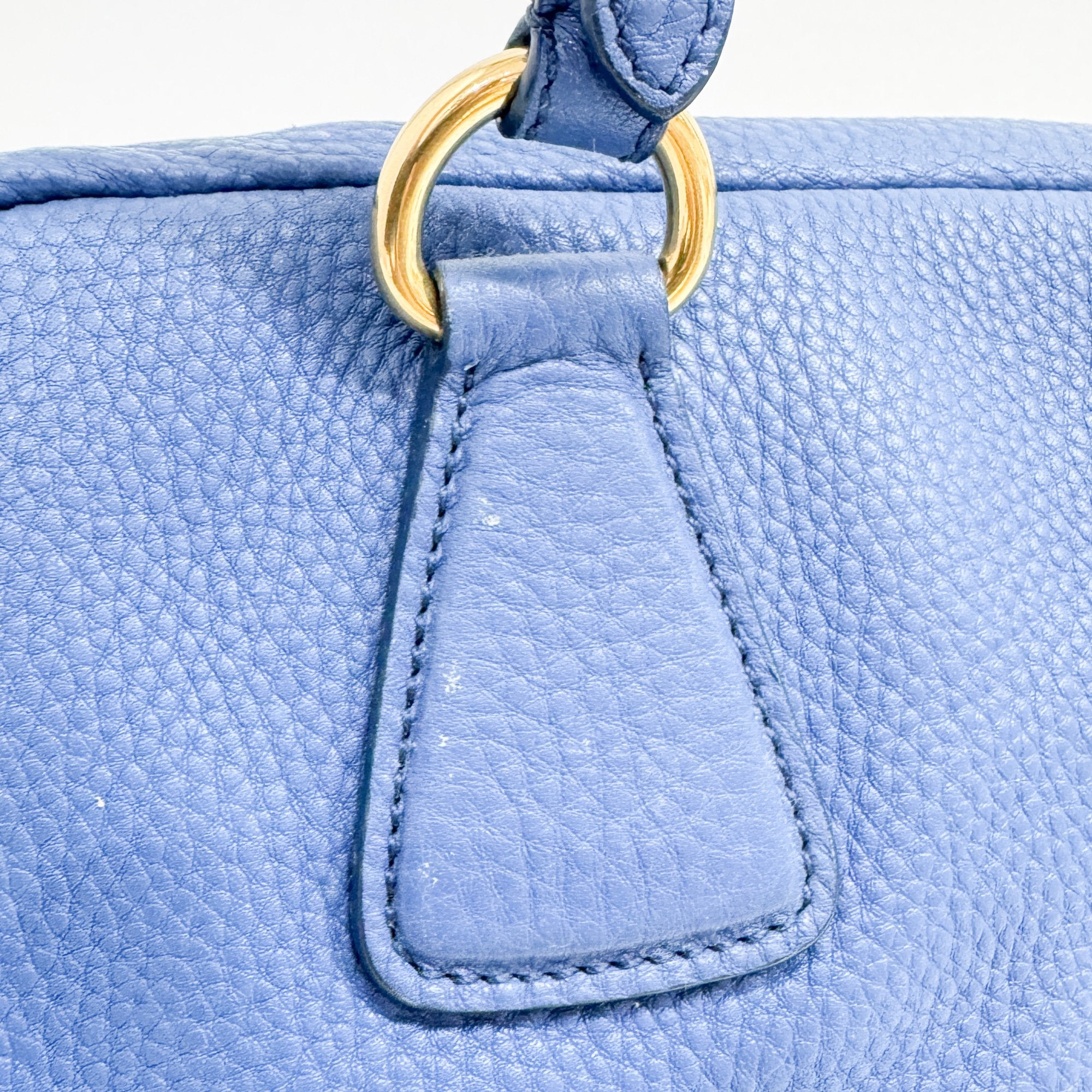 Vatero Dino Tote Bag Handbag Blue Gold Hardware Leather