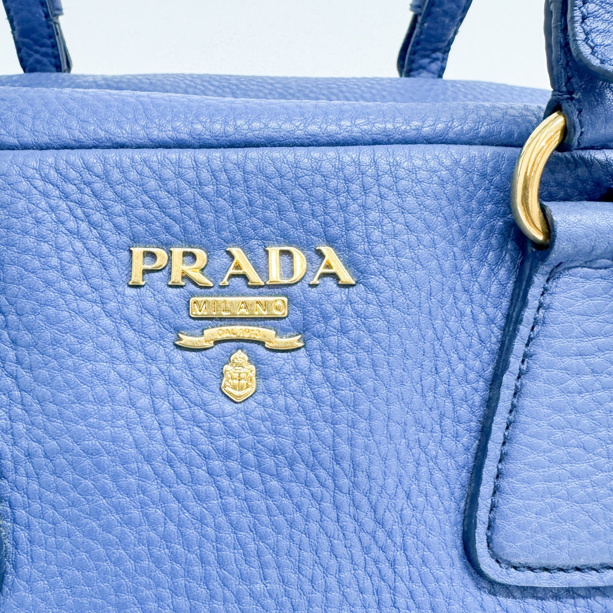 Vatero Dino Tote Bag Handbag Blue Gold Hardware Leather