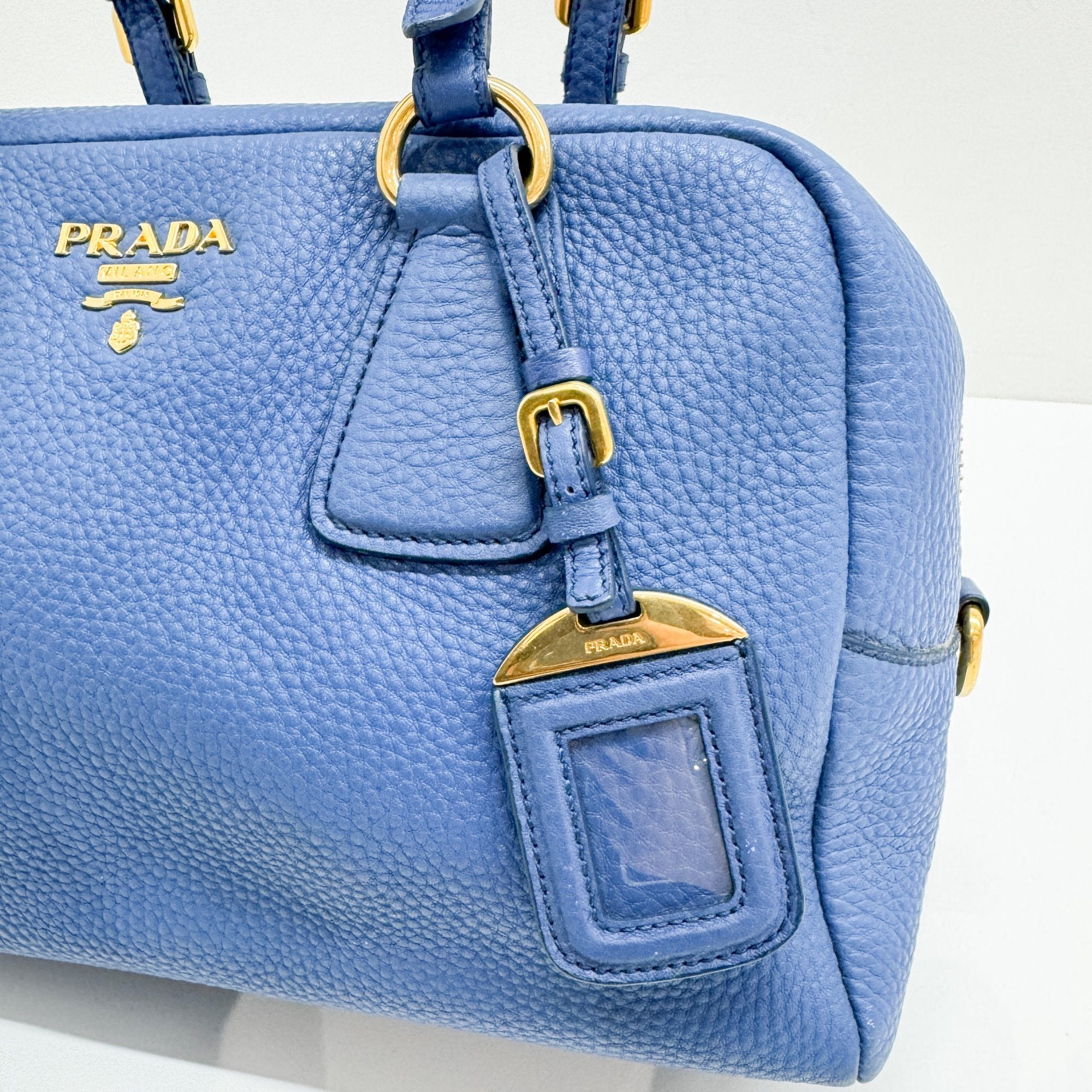 Vatero Dino Tote Bag Handbag Blue Gold Hardware Leather