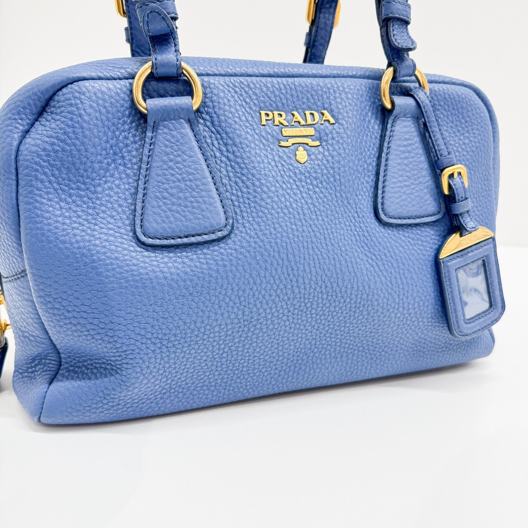 Vatero Dino Tote Bag Handbag Blue Gold Hardware Leather
