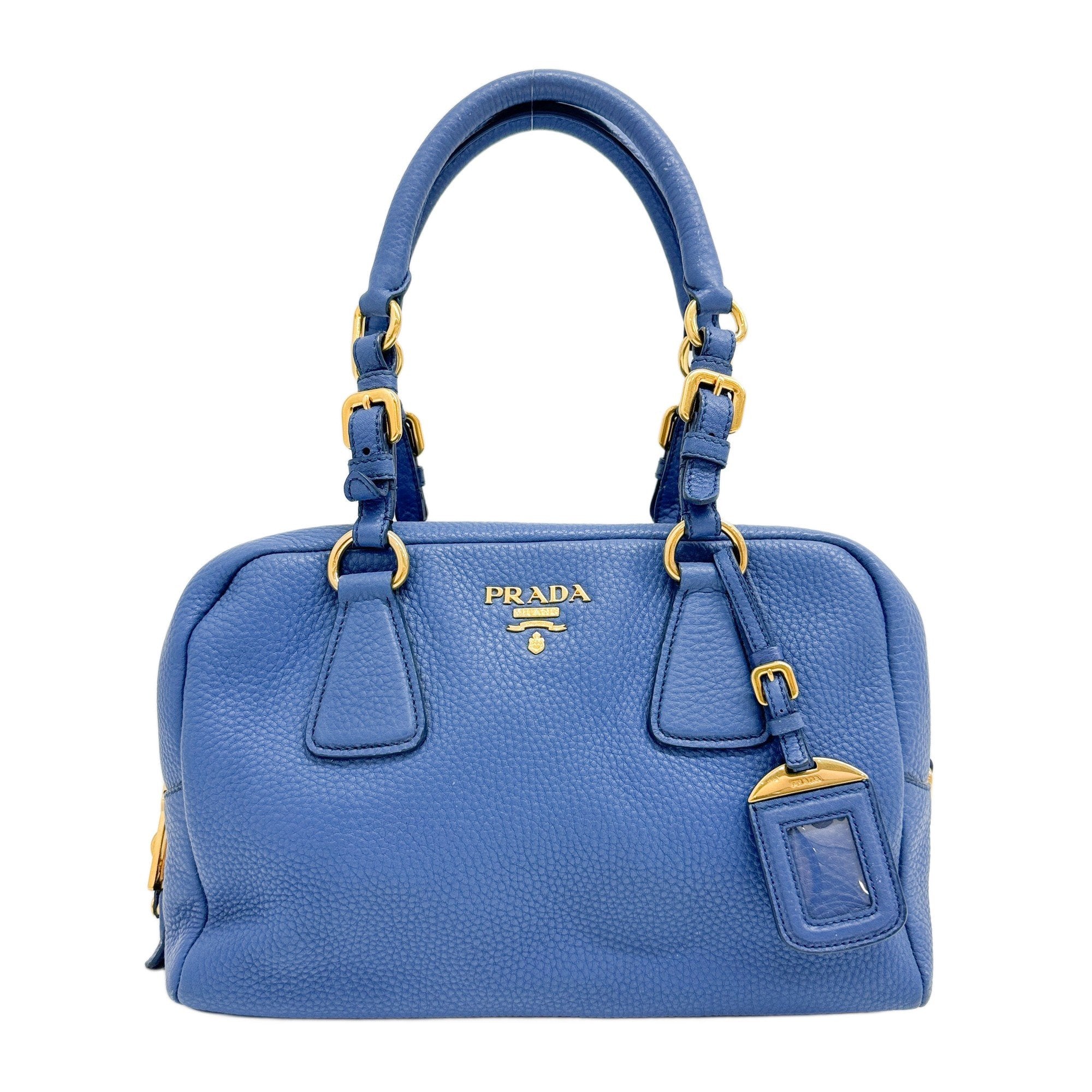 Vatero Dino Tote Bag Handbag Blue Gold Hardware Leather