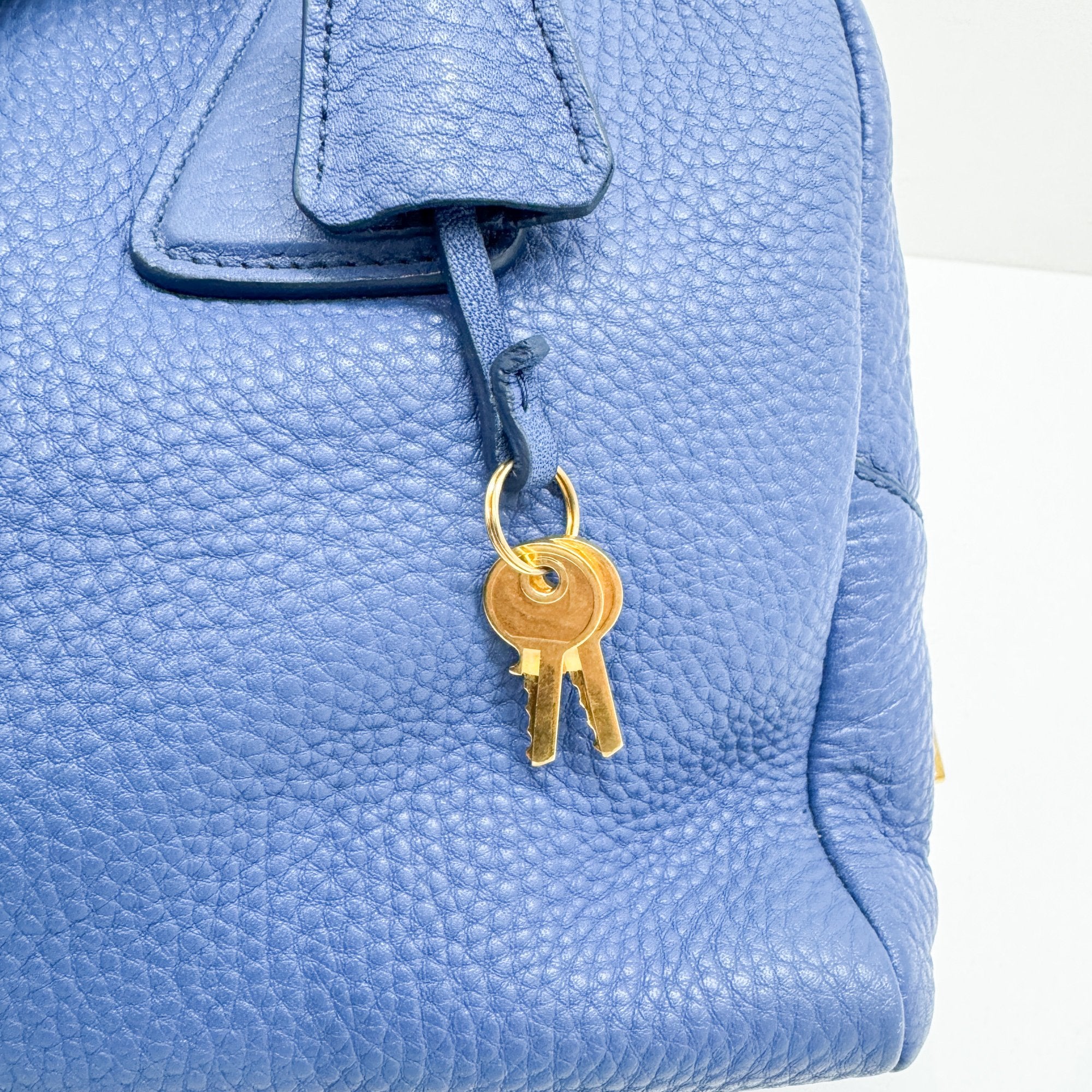 Vatero Dino Tote Bag Handbag Blue Gold Hardware Leather