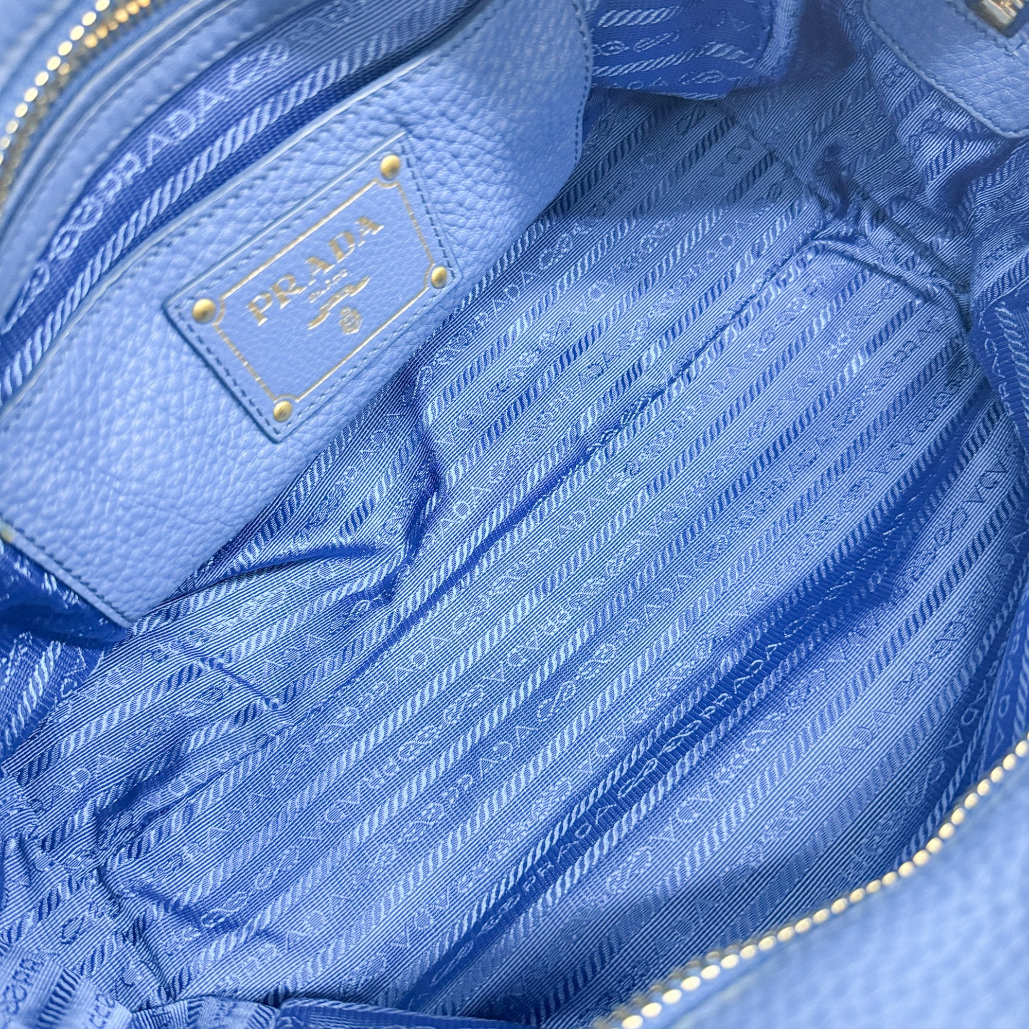 Vatero Dino Tote Bag Handbag Blue Gold Hardware Leather