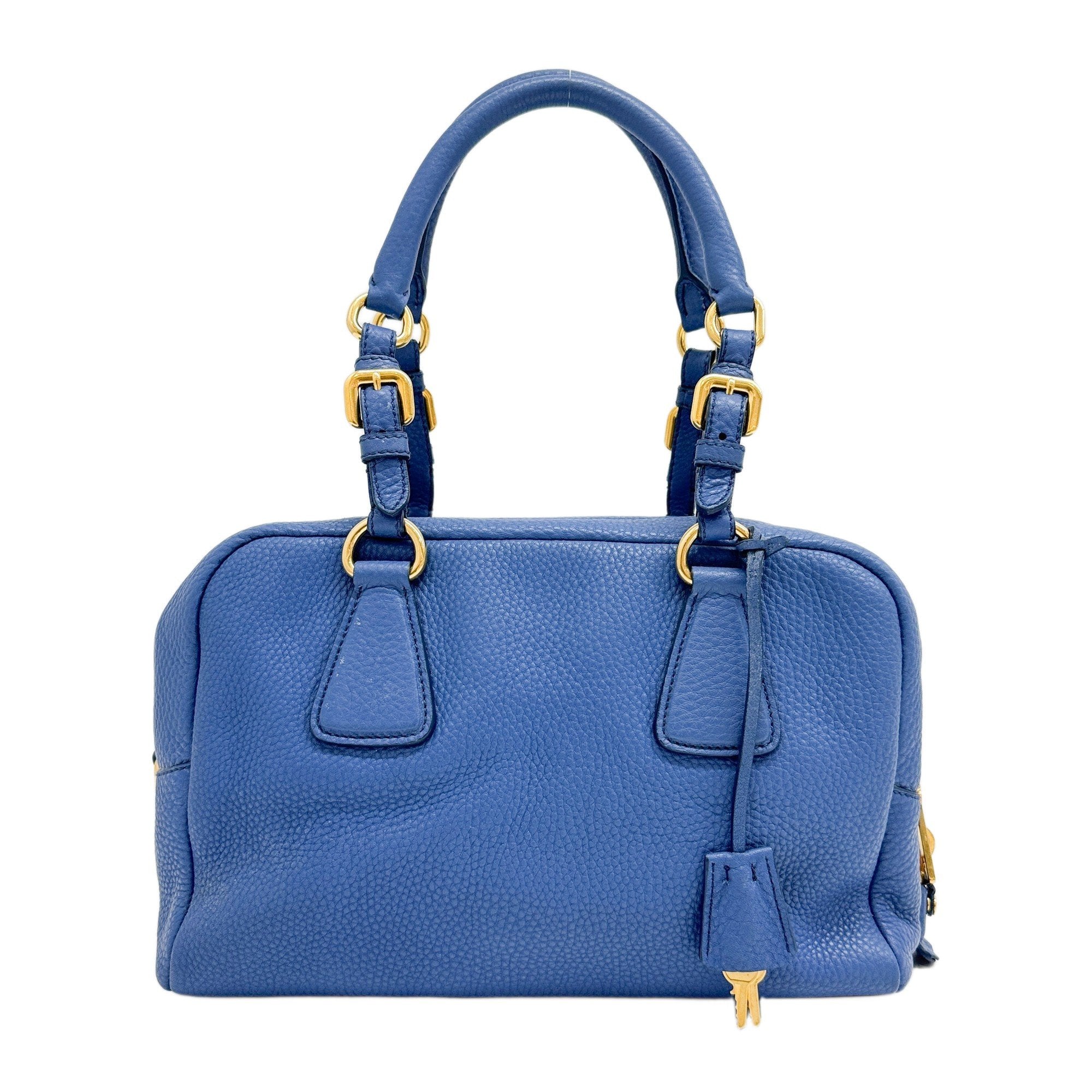Vatero Dino Tote Bag Handbag Blue Gold Hardware Leather