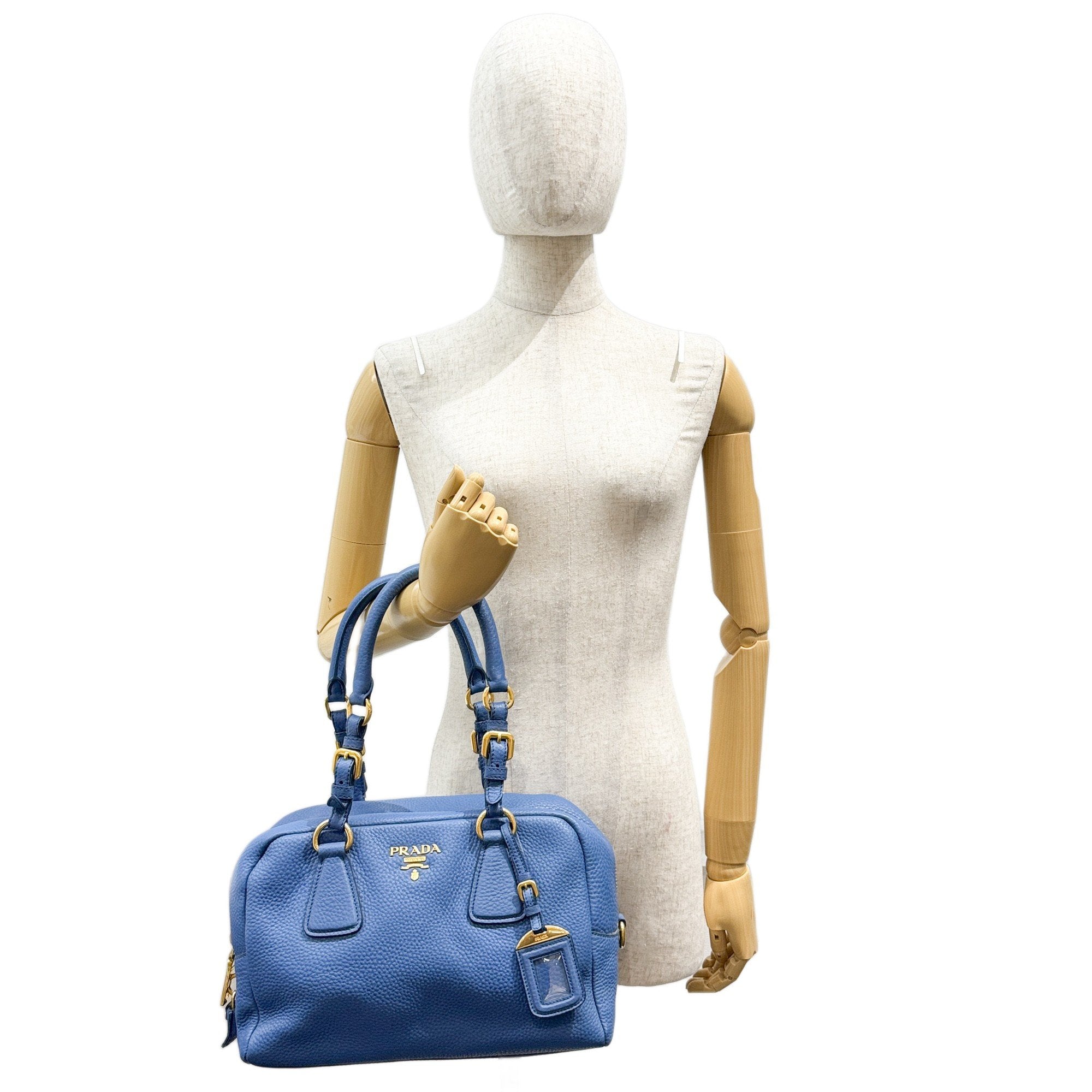 Vatero Dino Tote Bag Handbag Blue Gold Hardware Leather