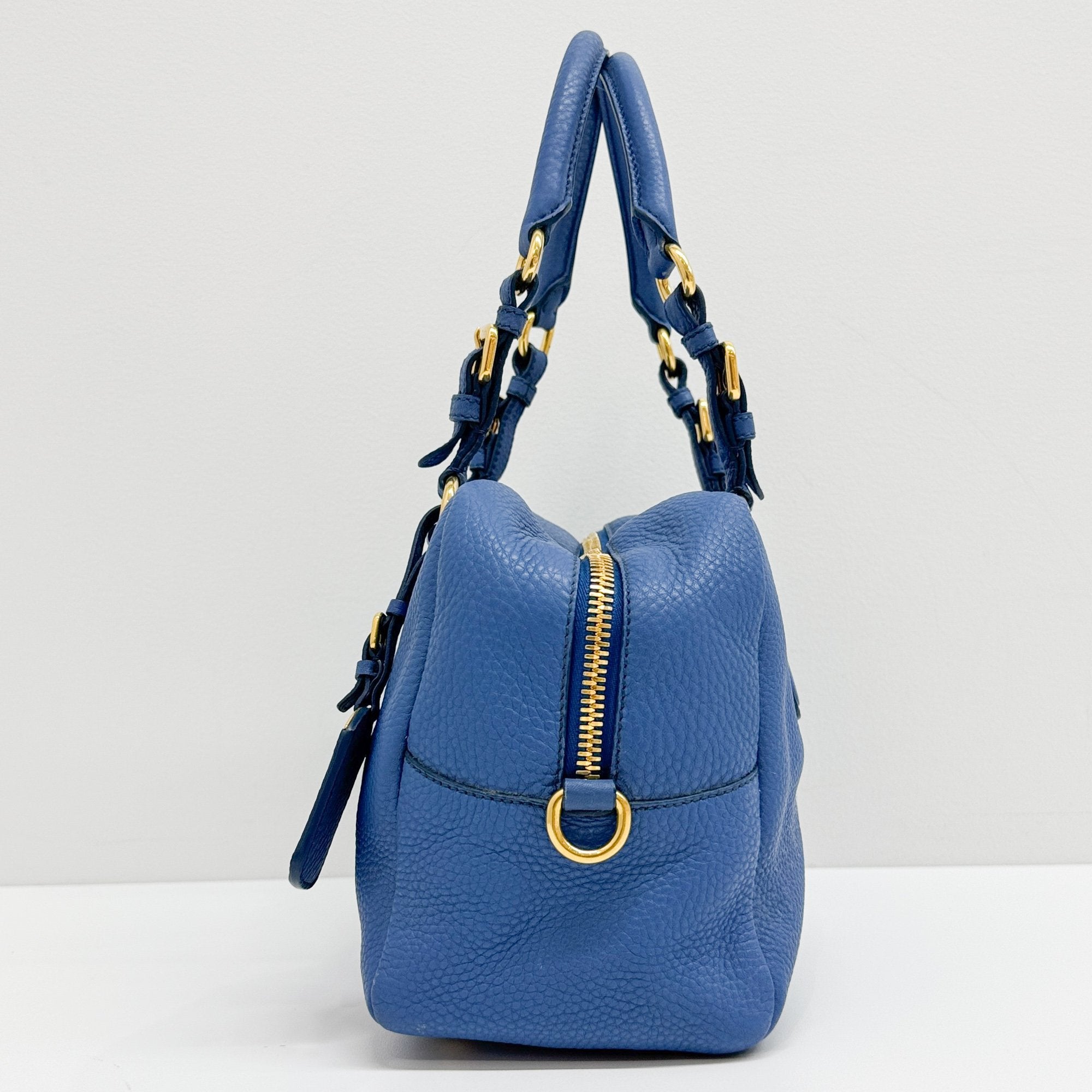 Vatero Dino Tote Bag Handbag Blue Gold Hardware Leather