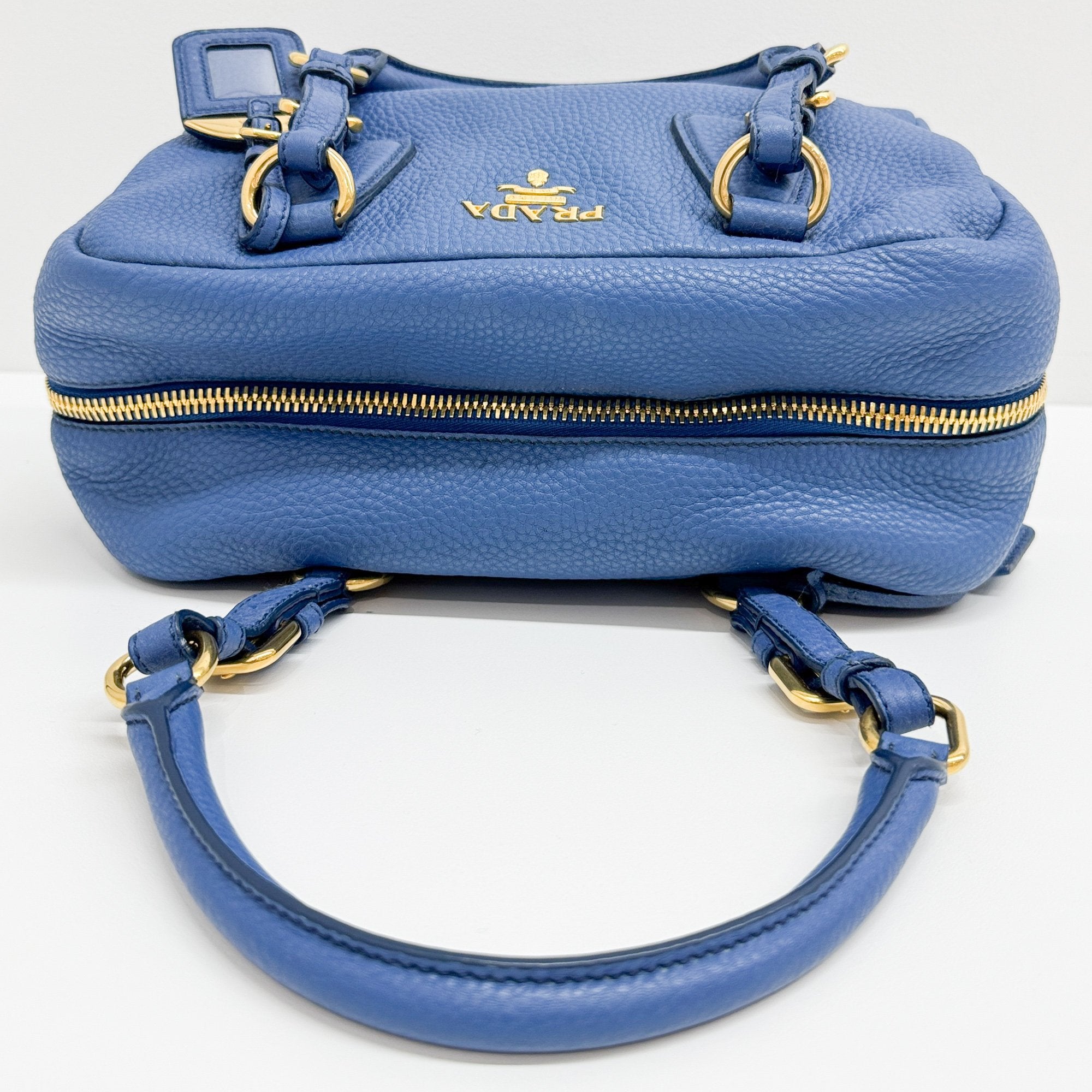Vatero Dino Tote Bag Handbag Blue Gold Hardware Leather
