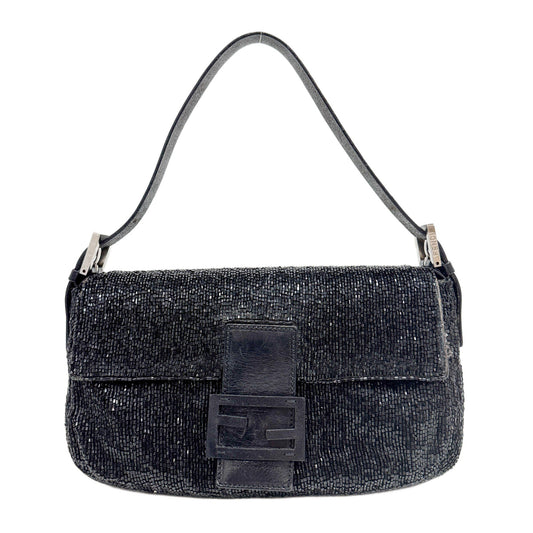 Baguette Black Beaded Shoulder Bag
