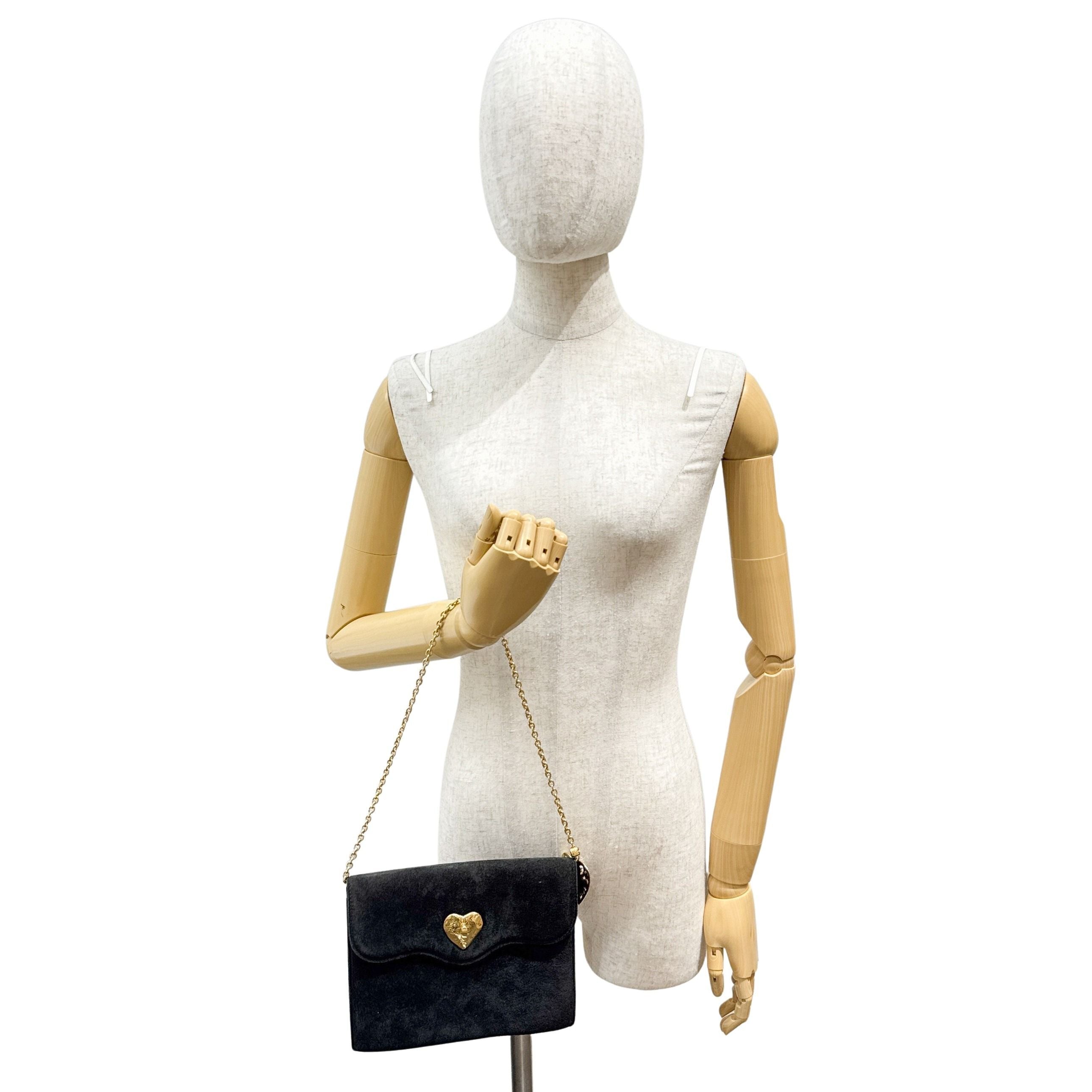 Black Heart Hardware Suede Chain Shoulder Bag