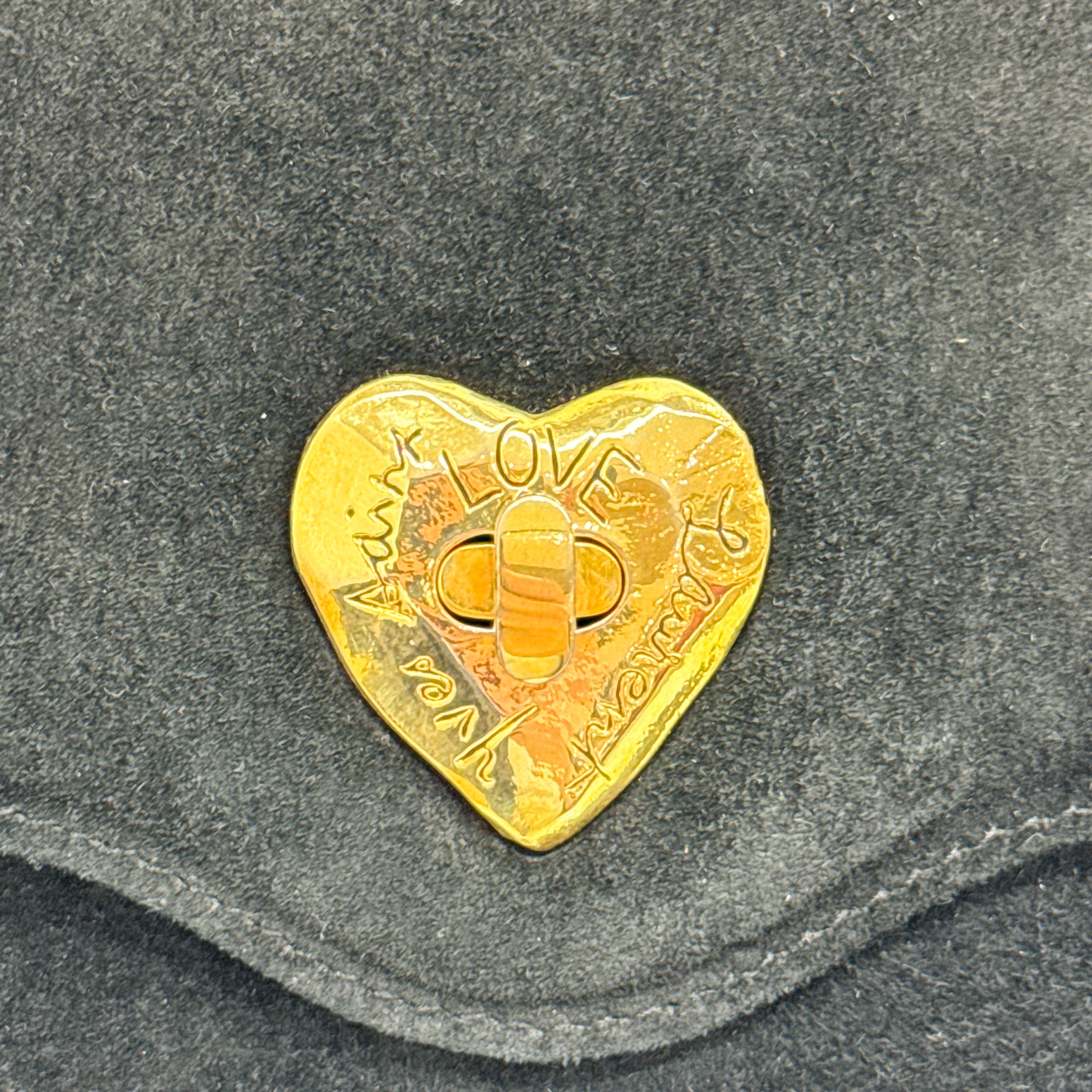 Black Heart Hardware Suede Chain Shoulder Bag