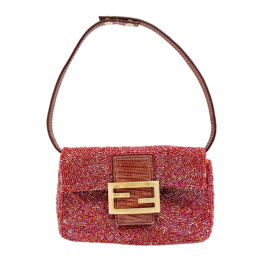 Mini Mamma Baguette Red Beaded Shoulder Bag