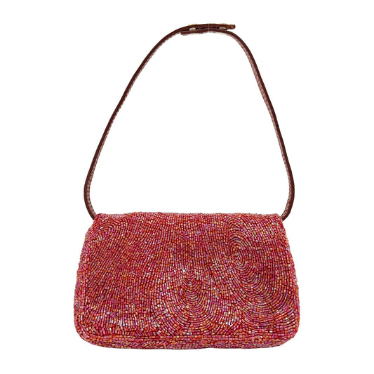 Mini Mamma Baguette Red Beaded Shoulder Bag