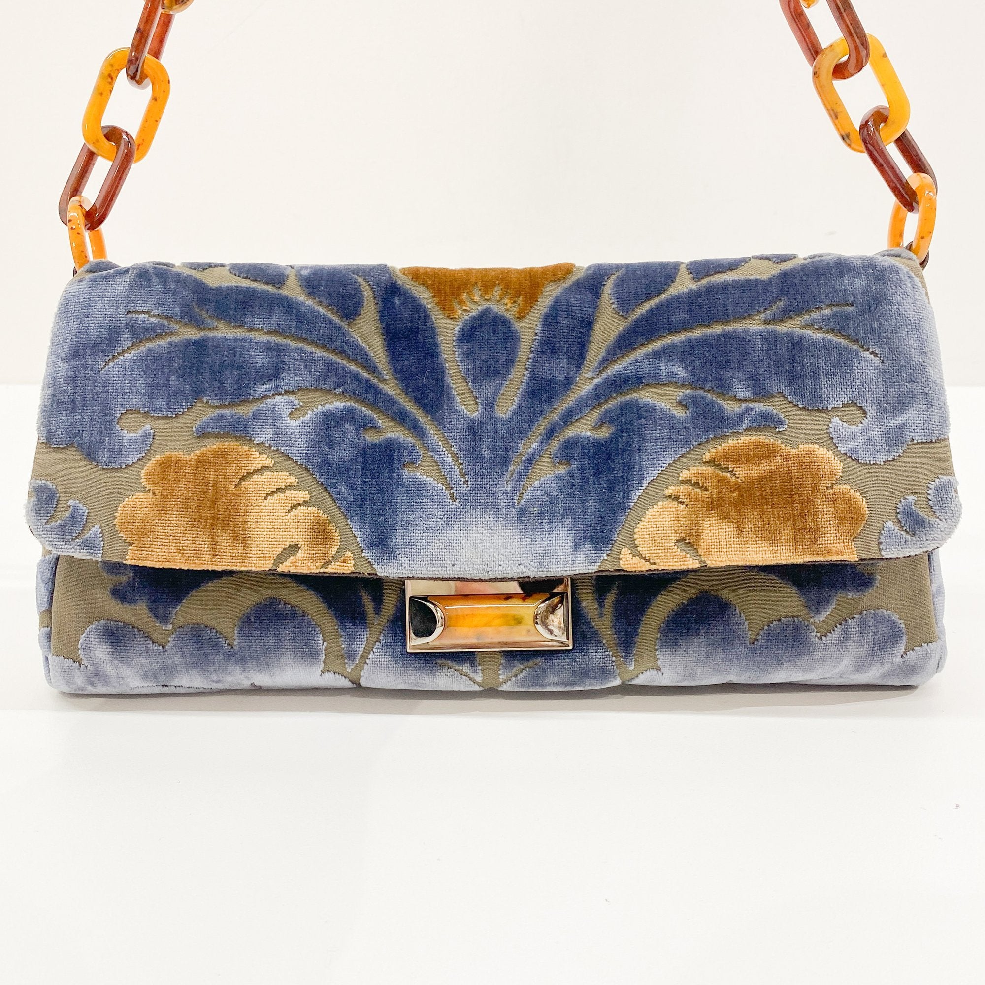 Multi-color Embroidered Velvet Chain Shoulder Bag