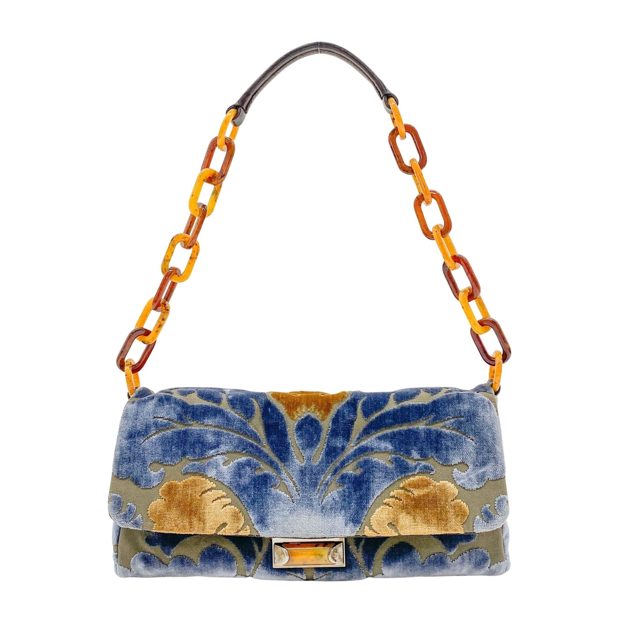 Multi-color Embroidered Velvet Chain Shoulder Bag