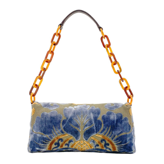 Multi-color Embroidered Velvet Chain Shoulder Bag