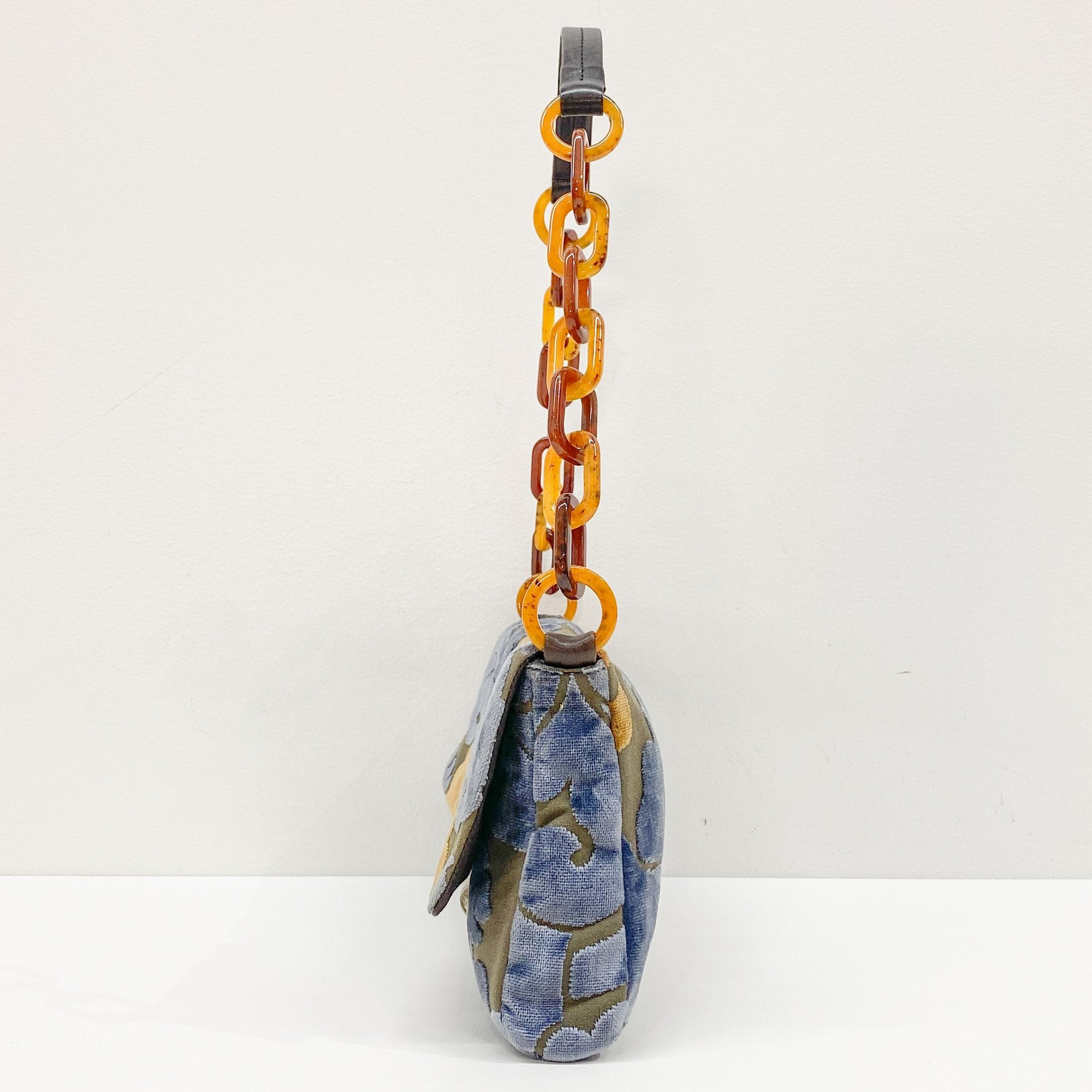 Multi-color Embroidered Velvet Chain Shoulder Bag