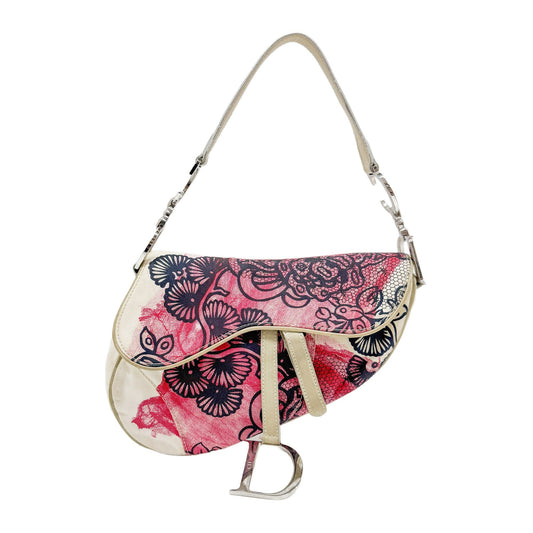 Saddle Multi-color Floral Print Canvas Shoulder Bag