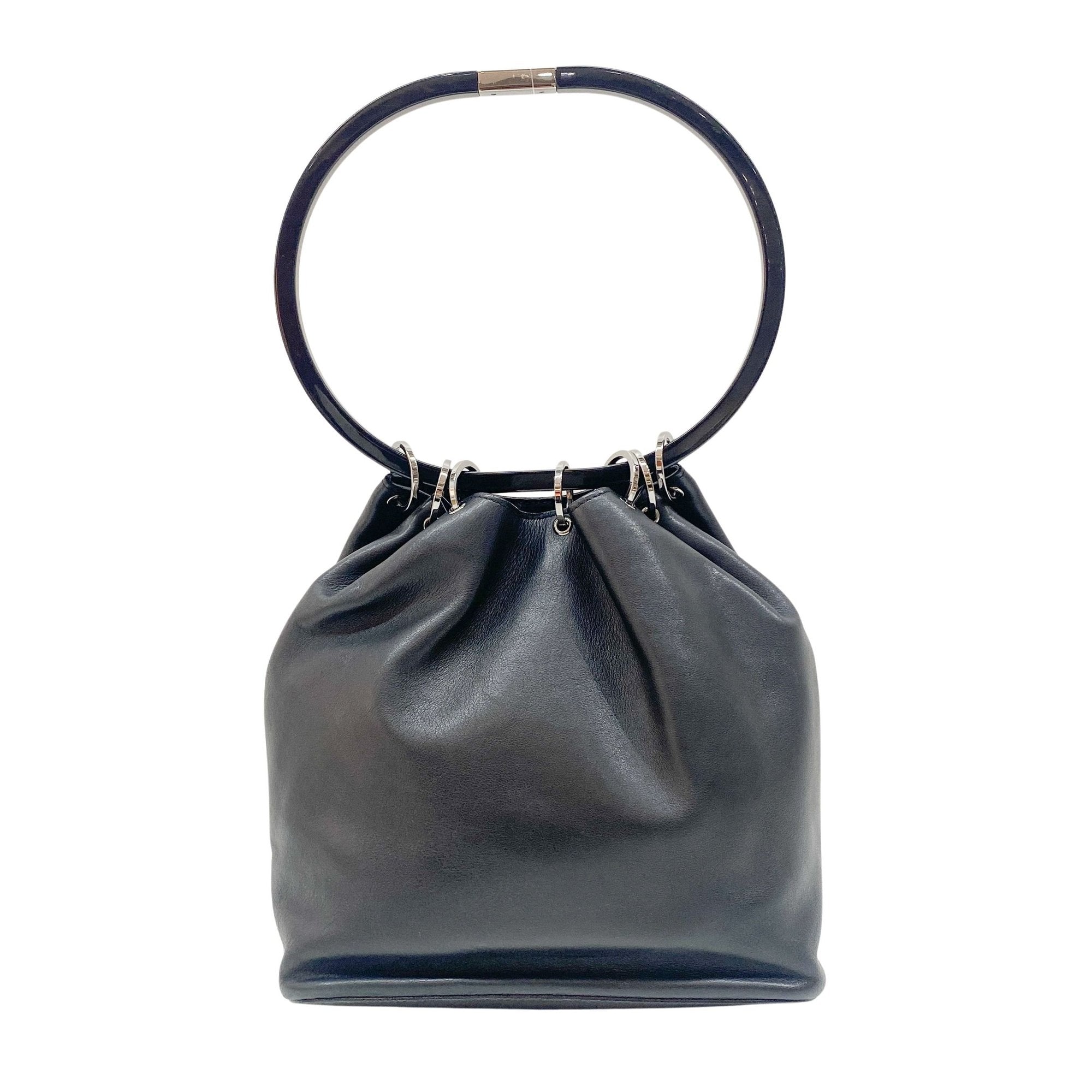 Black Leather with Acrylic Handle Tote Bag