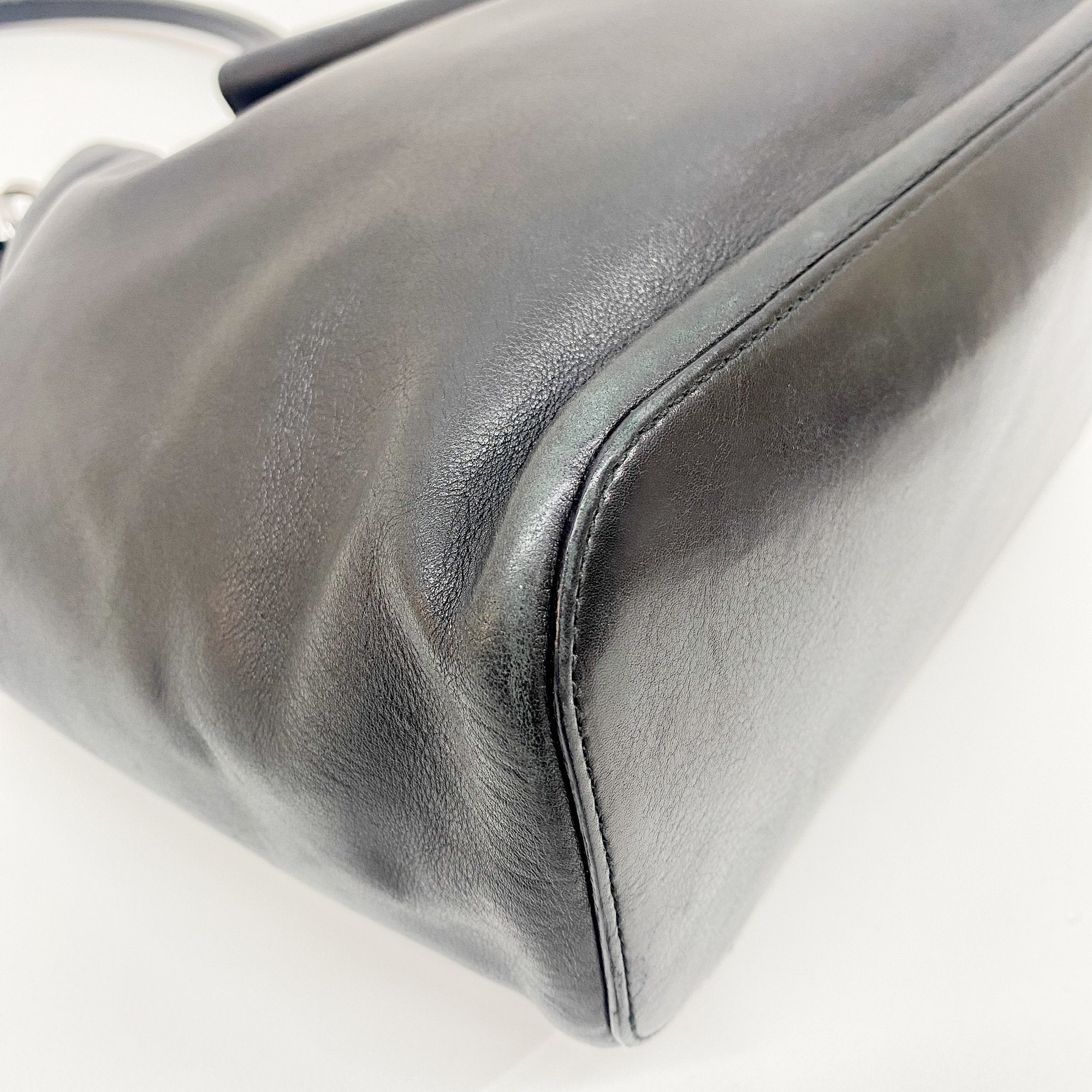 Black Leather with Acrylic Handle Tote Bag