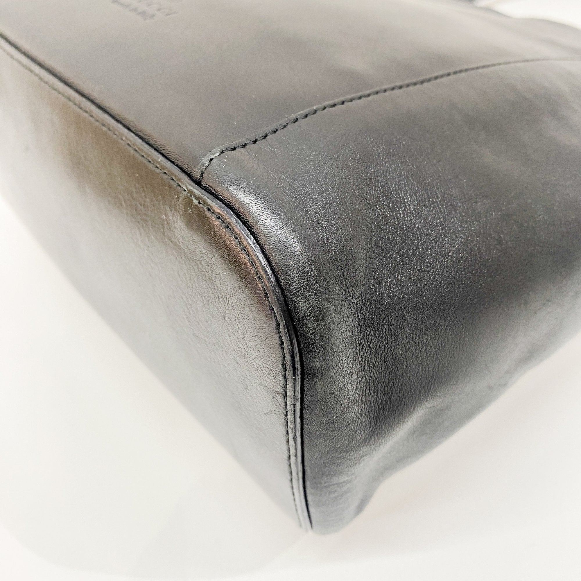 Black Leather with Acrylic Handle Tote Bag