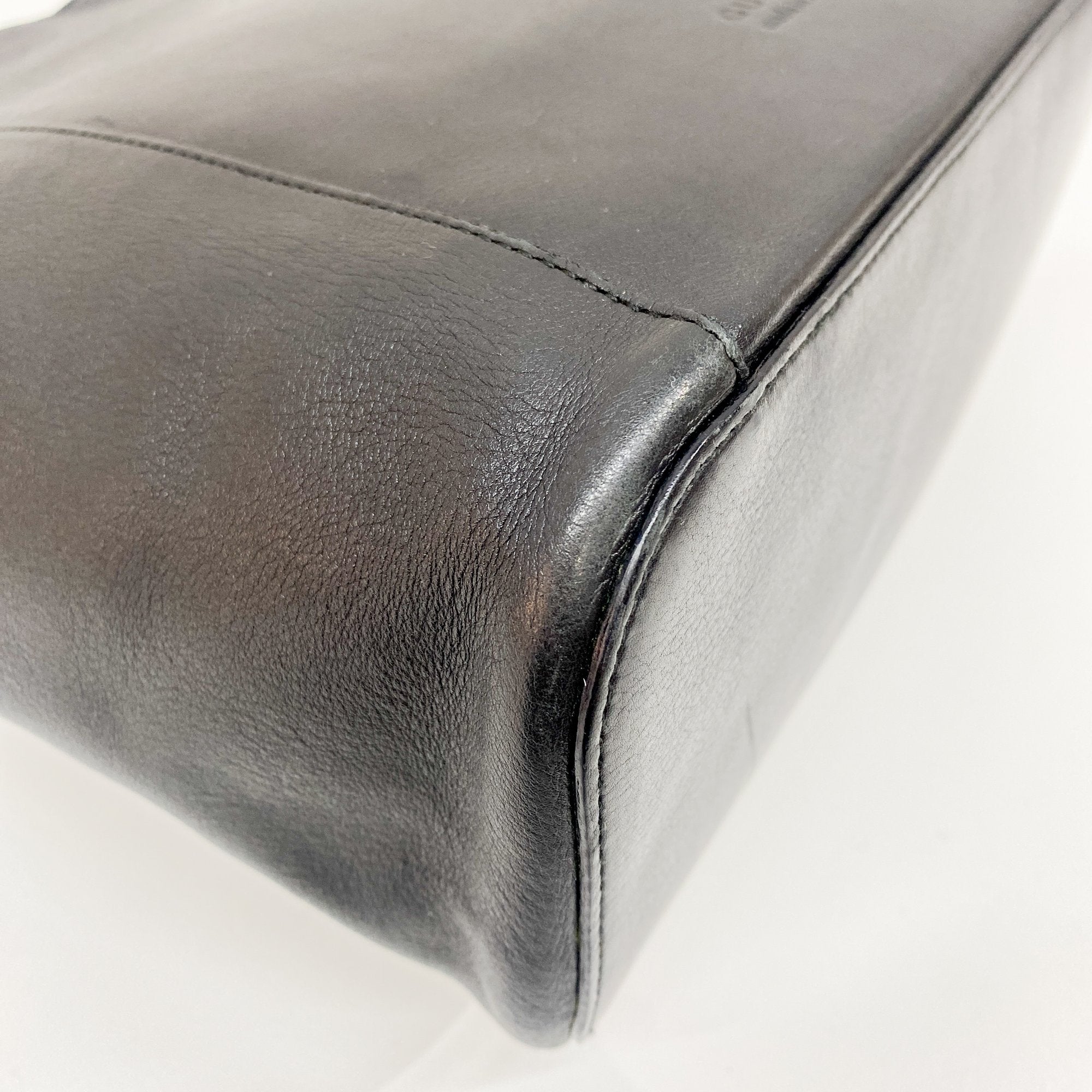 Black Leather with Acrylic Handle Tote Bag