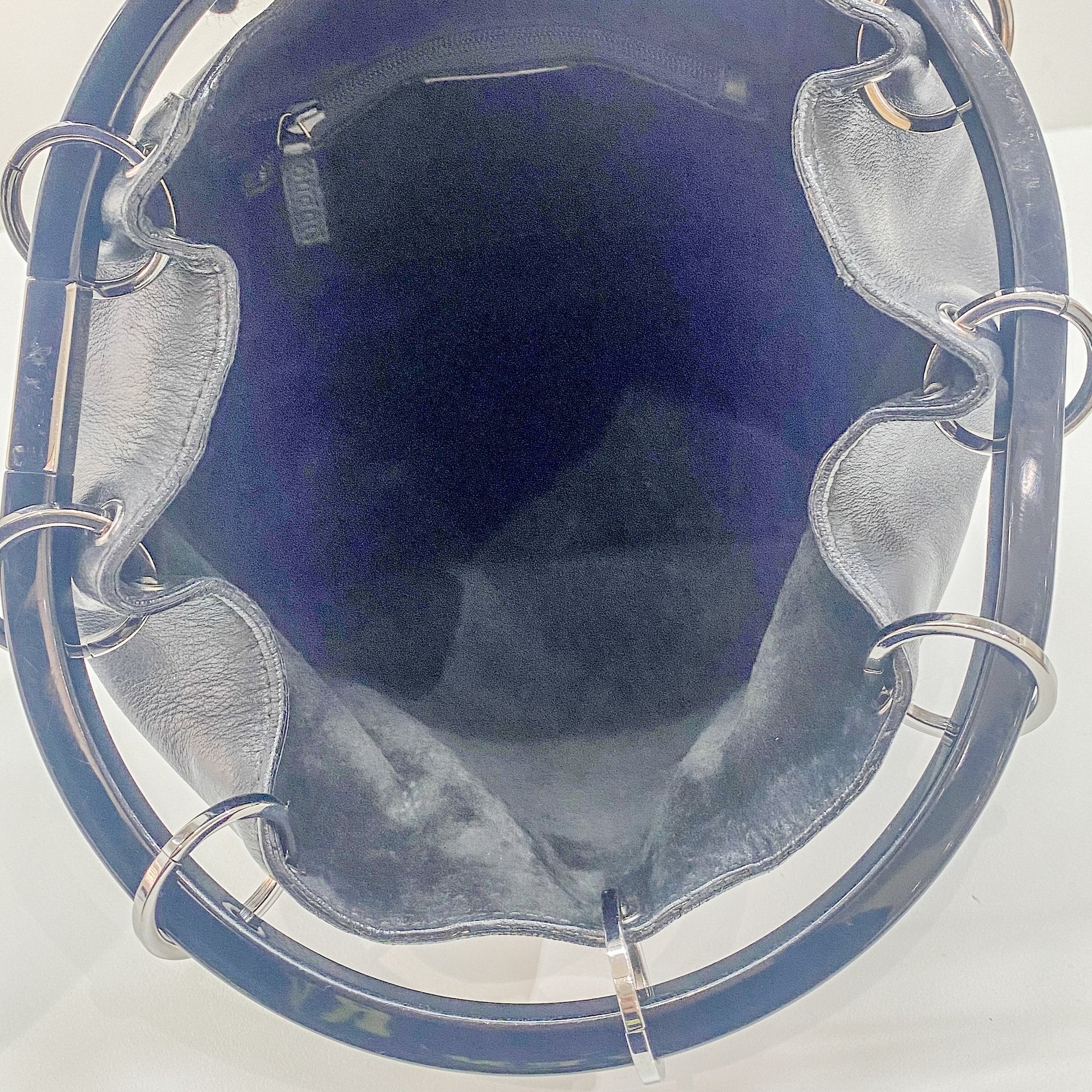 Black Leather with Acrylic Handle Tote Bag